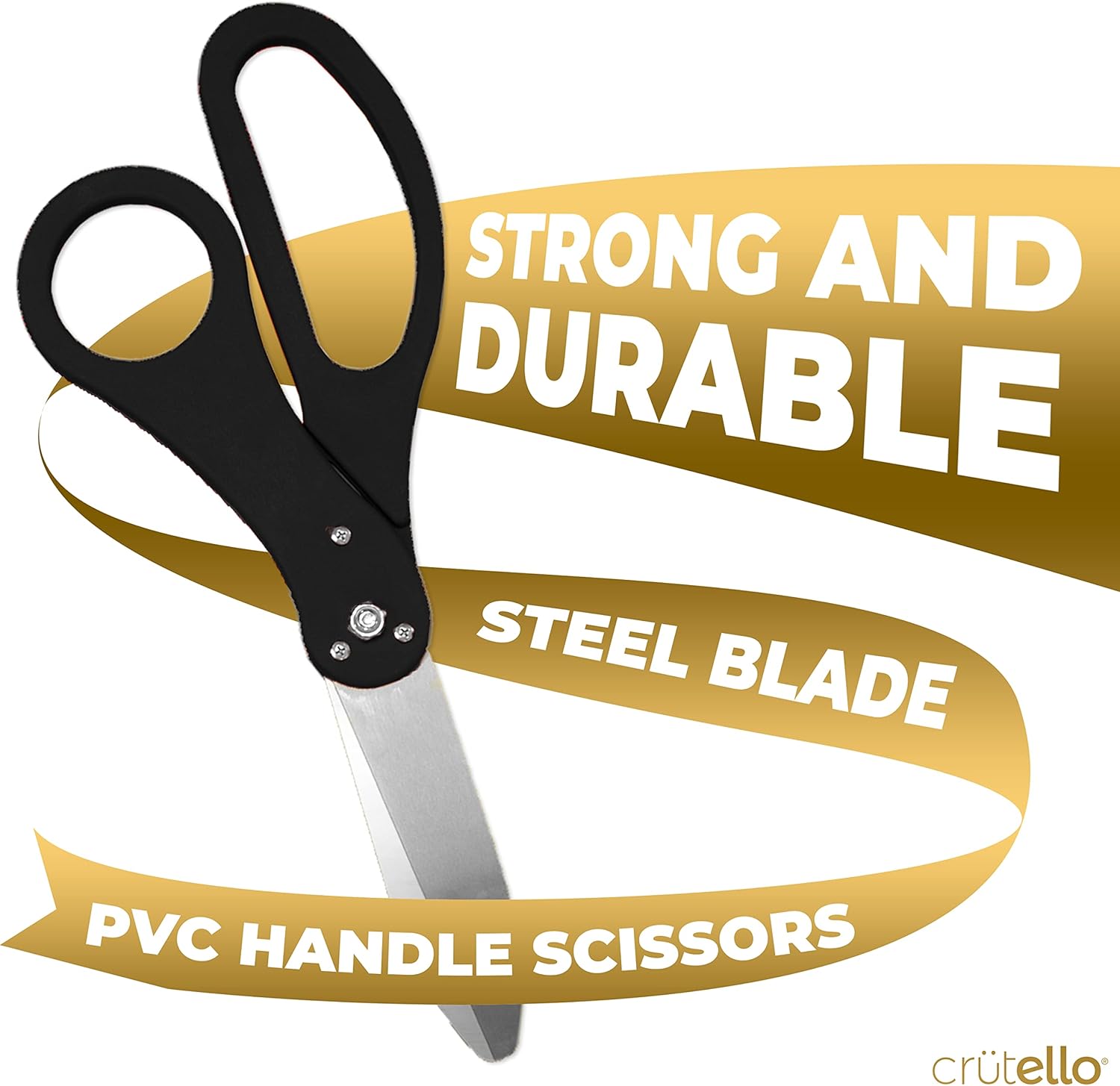 Crutello Giant Ribbon Cutting Ceremony Kit 20"Giant Scissor Set with Sharp, Black Handled Durable XL Scissors, and 30 Feet of Oversized 4"Wide Gold Ribbon