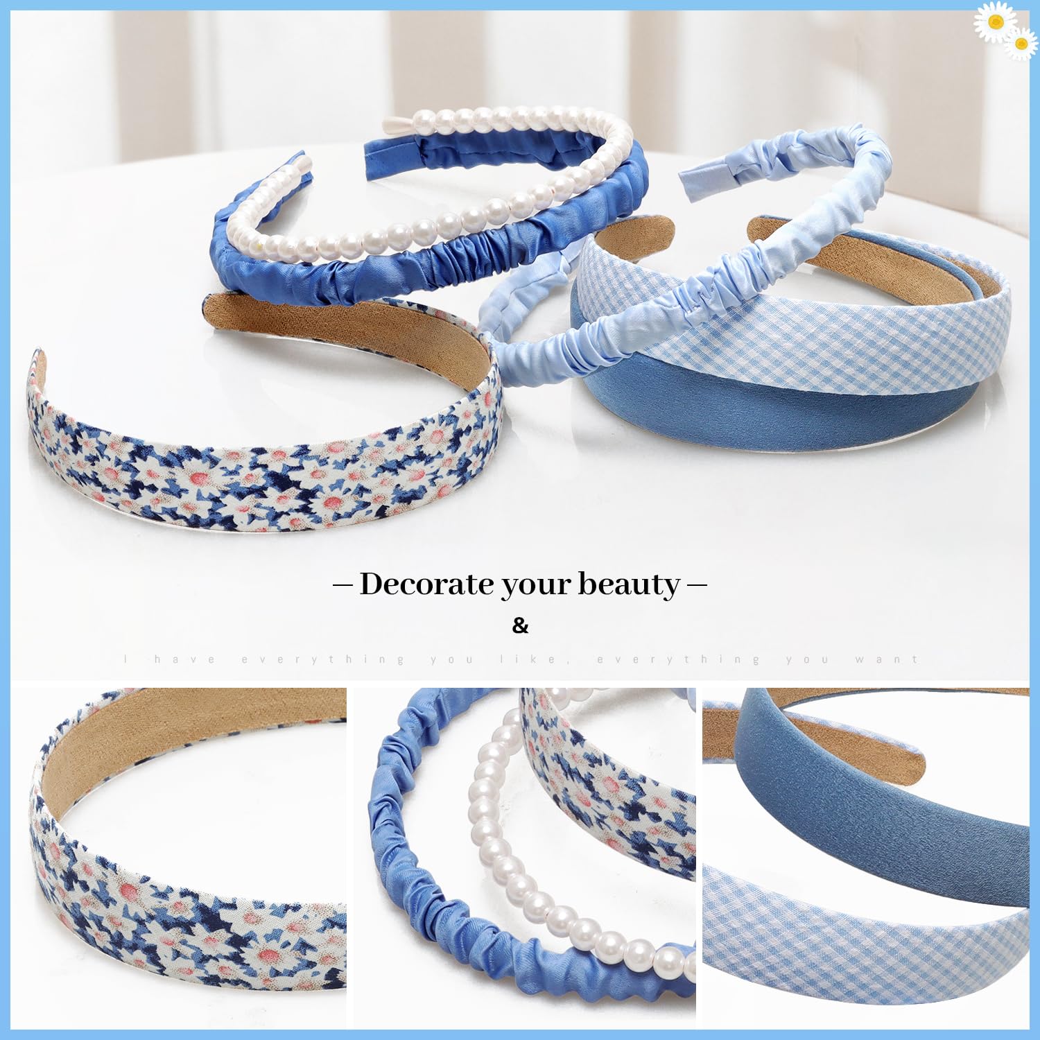 6pc Blue Headbands for Women Non-Slip Wide Women Headbands Hair Accessories