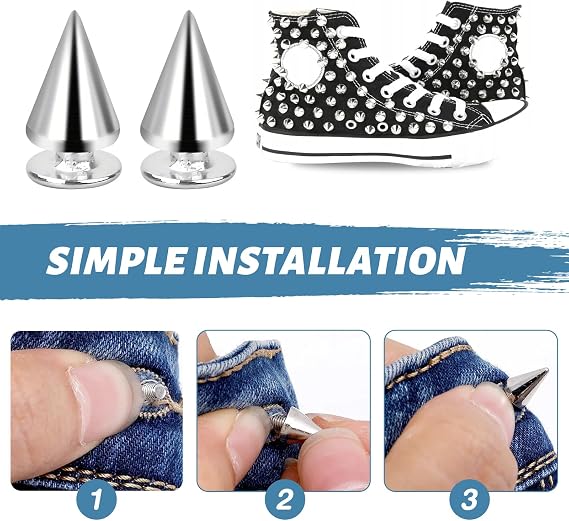 200 Pcs Bullet Cone Spikes Screw Back Leather Bullet Cone Punk Studs for Clothing 10mm Cones Spikes Studs with Screwbacks Punk Rivets for DIY Crafts