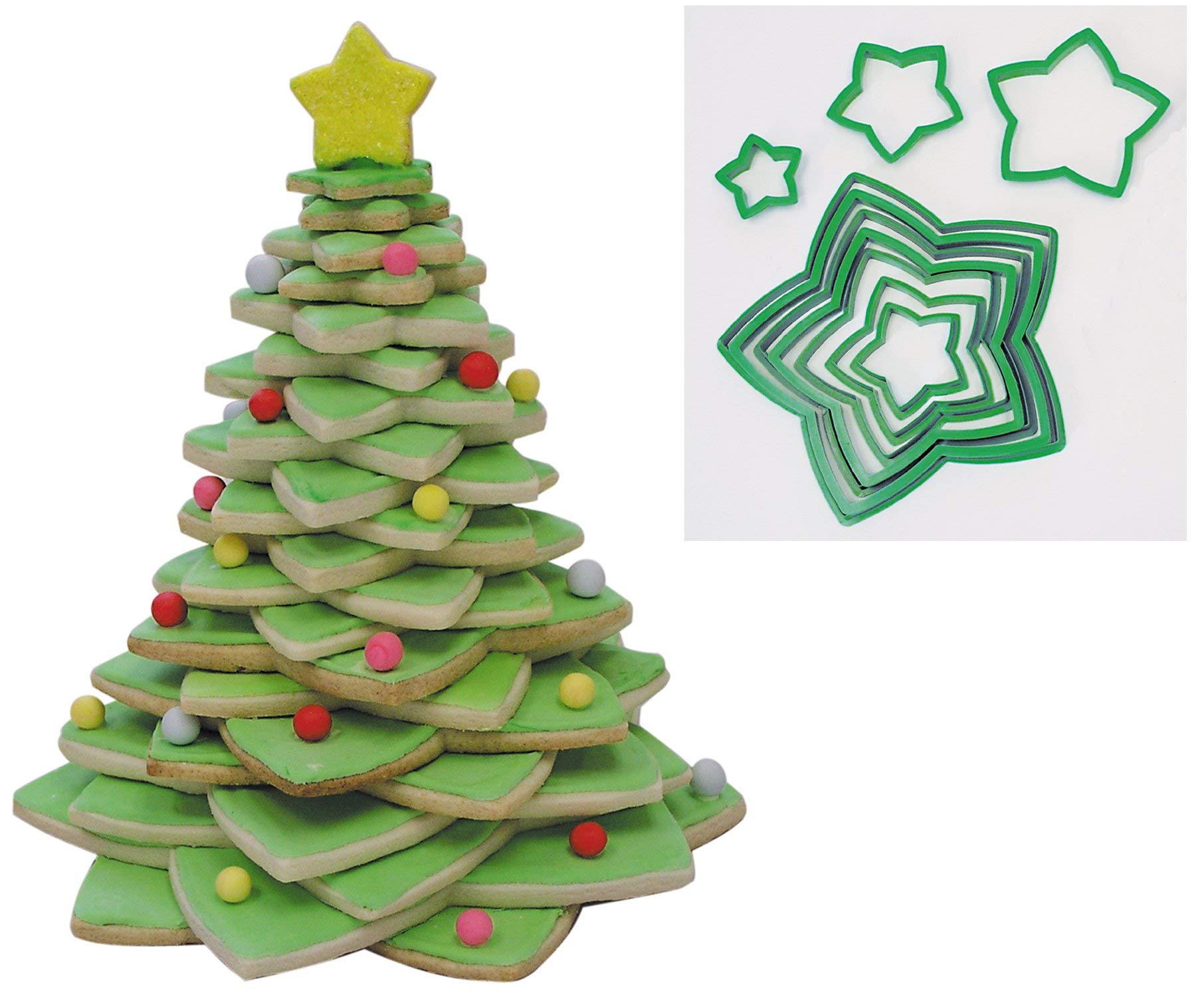 R&MInternational Star Tree Cookie Cutters to Make 3D Tree, 10-Piece Plastic Set