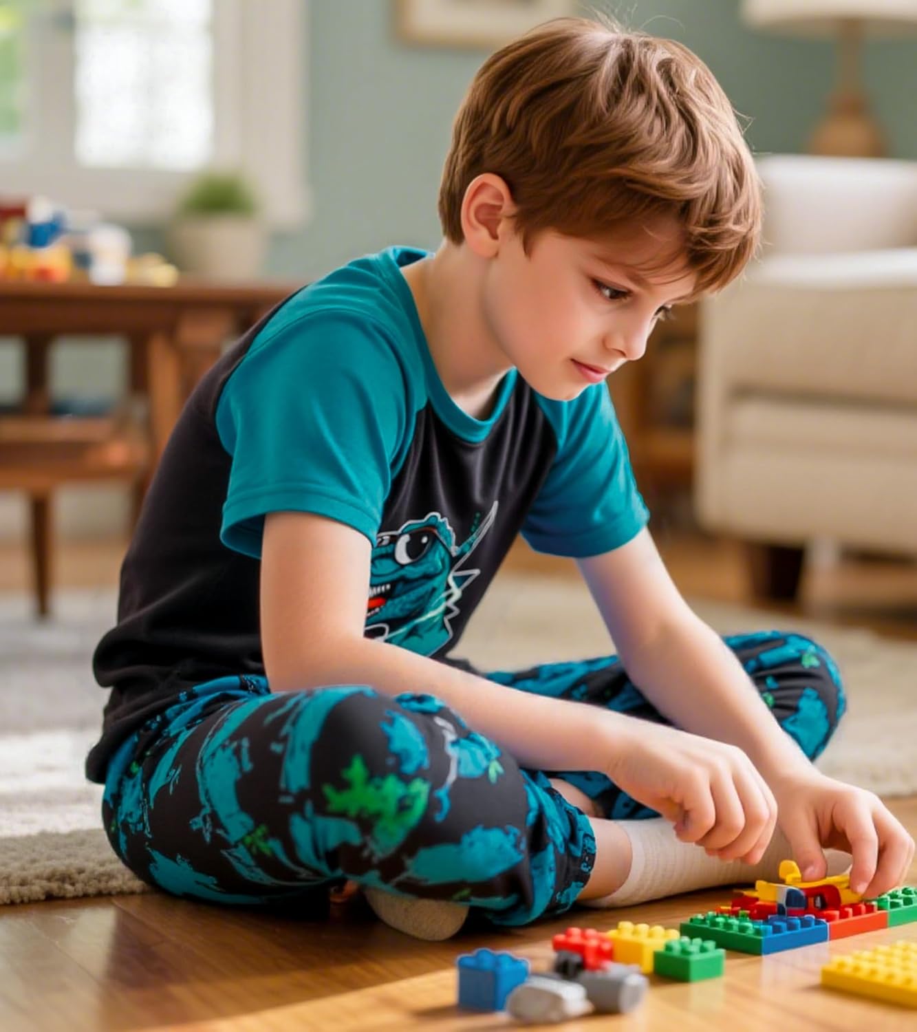 Funnycokid Boys Pajamas Set 2 Piece Short Sleeve Shirt Top Pants with Pockets Size 6-12 - Image 3