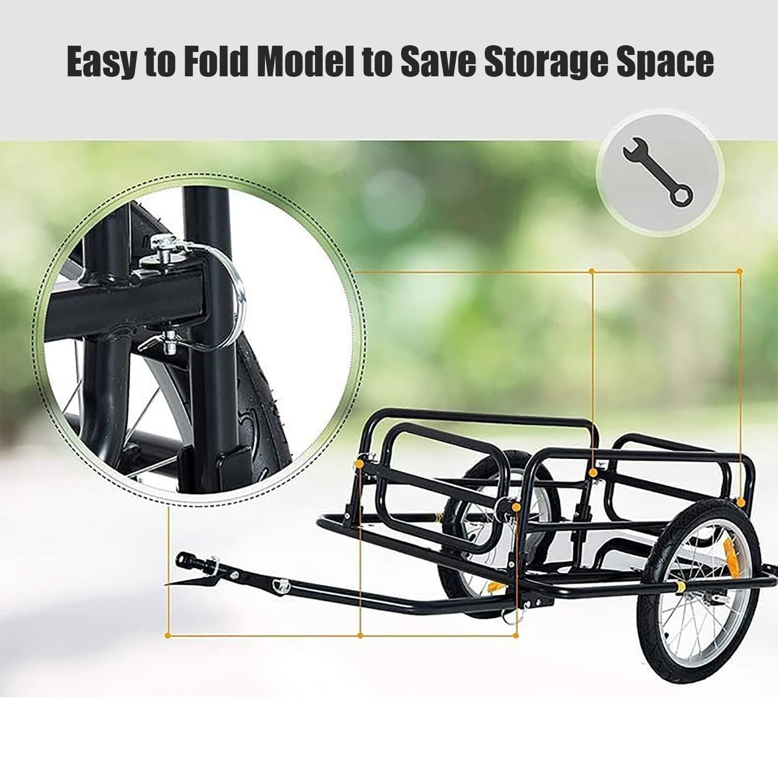 Remolque de carga para bicicleta, carro de bicicleta plegable con ruedas de 16 pulgadas y reflectores, carrito de almacenamiento para transportar equipaje y herramientas