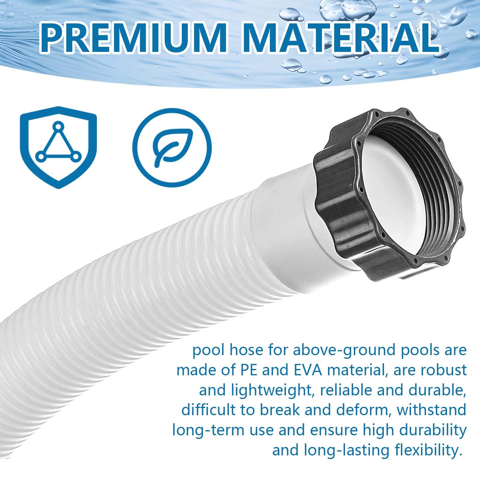 Schwimmbad-Ersatzschlauch, 150 cm, 2 Stück, flexible Poolschläuche für oberirdische Pools, kompatibel mit Pool-Sandfilterpumpe, inklusive 2 Schlauchadapter Typ B, 38 mm Durchmesser