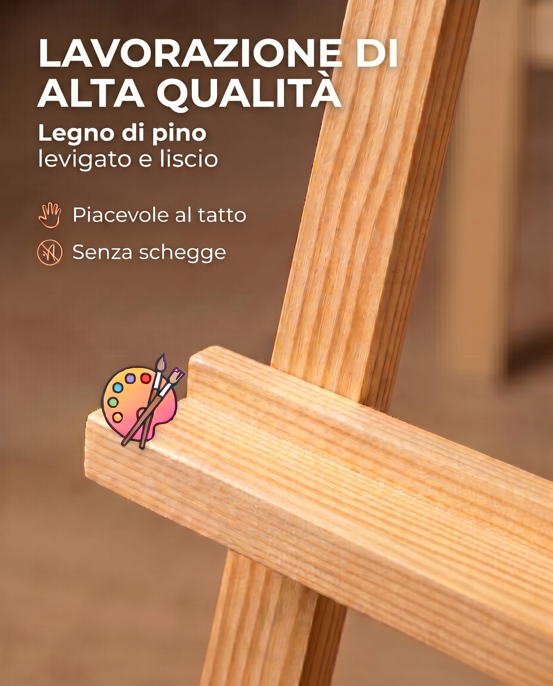 NOGUI - Cavalletto Pittura - Cavalletto in Legno di Pino 175 cm - Altezza e Inclinazione Regolabile - Ideale per Esposizioni Bambini e Adulti - Leggero e facile da piegare