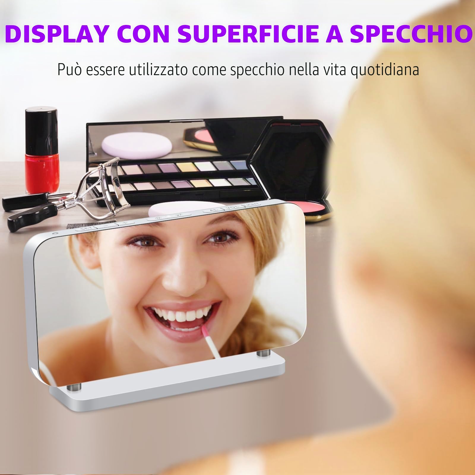 Orologio digitale con luce notturna, sveglia colorata, 10 RGB, luce atmosferica, 5 livelli di volume, dimmer auto, doppia uscita, orologio da comodino per dormire, bianco
