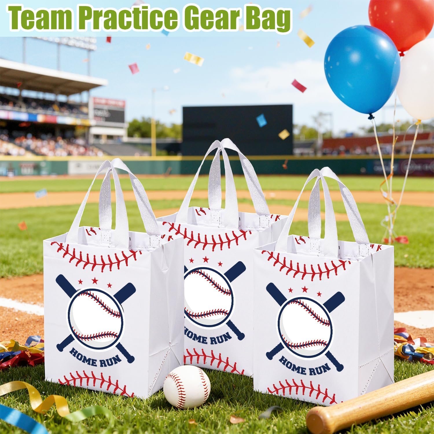 Liobelon Baseball Gift Bags 24 Pack Non-Woven Home Run Theme Party Favor Bags, 7.87”x9.84” Goodie Bags for Baseball Team Events, Birthday Parties, Game Day Supplies Fan Gifts Packaging - Image 6