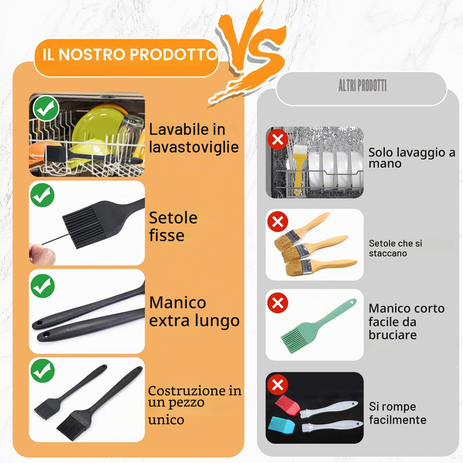 Pennello in silicone per cucinare 2 pennelli da pasticceria per grigliare, olio, barbecue, carne, salse, cottura al forno, (nero)