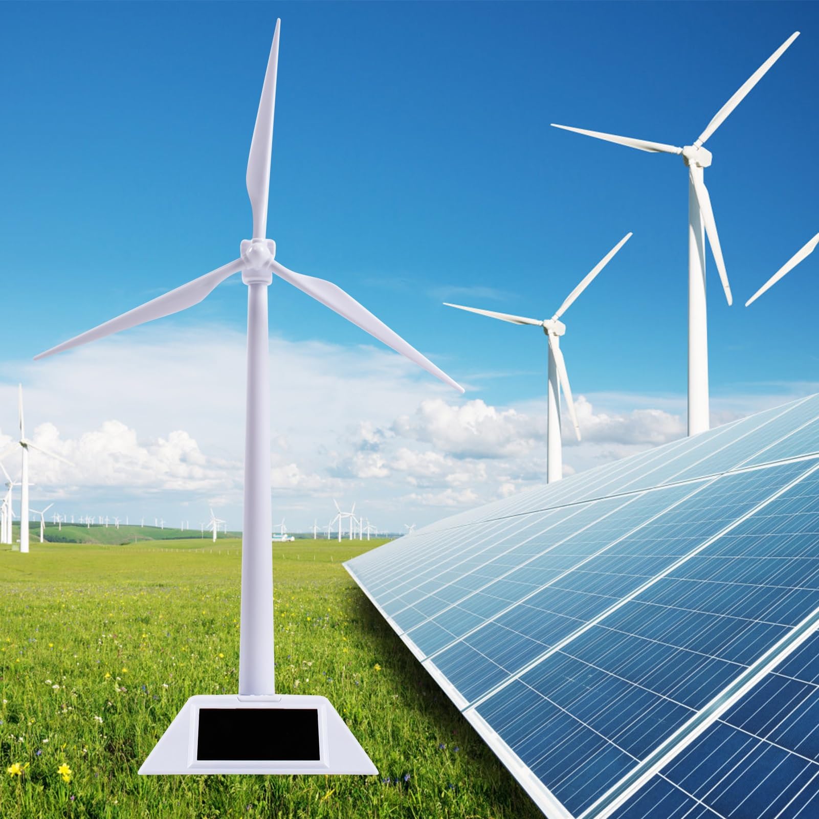 Jadeshay Mini Eolienne Modèle de Moulin à Vent à Énergie Solaire Kit Assemblé Modèle de Moulin à Vent à Énergie Solaire de Bureau pour Outil D'enseignement des Sciences
