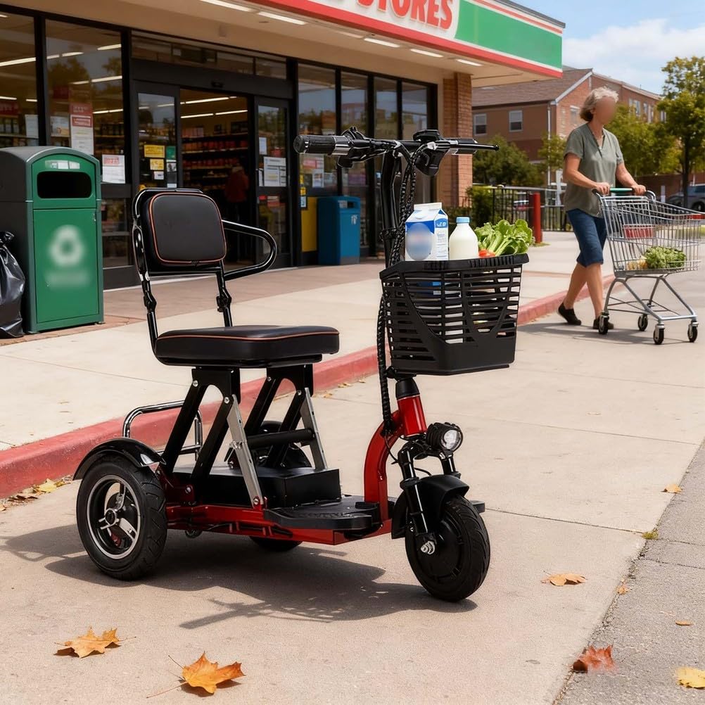 Scooter De Movilidad De Viaje Ligero, Scooters De Movilidad De Viaje De 3 Ruedas, Scooter De Movilidad Plegable, con Cargador Y Cesta, Apto para Personas Mayores,20a,8inch