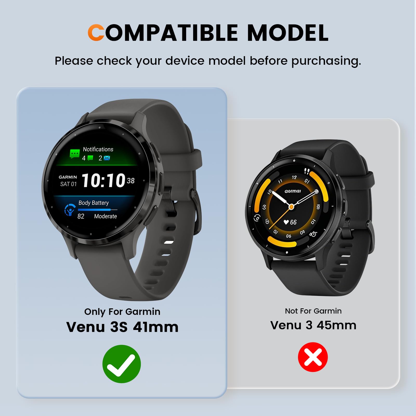 [3Pack] Kamita Etui z ochroną ekranu kompatybilne z Garmin Venu 3S 41mm, odporne na wstrząsy etui PC Bumper z folią ze szkła hartowanego, pełne pokrycie ochronne do Garmin Venu 3S 41 (Przezroczyste+
