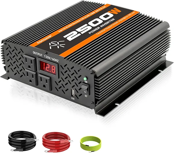 TVNIKD 2500 Watt car Power Inverter 12V to 110V /120V, 2000+ watt invertor for RV semi Trucks Vehicles 12V to 110V Converter with 3 AC outles and LCD Screen - 2500W