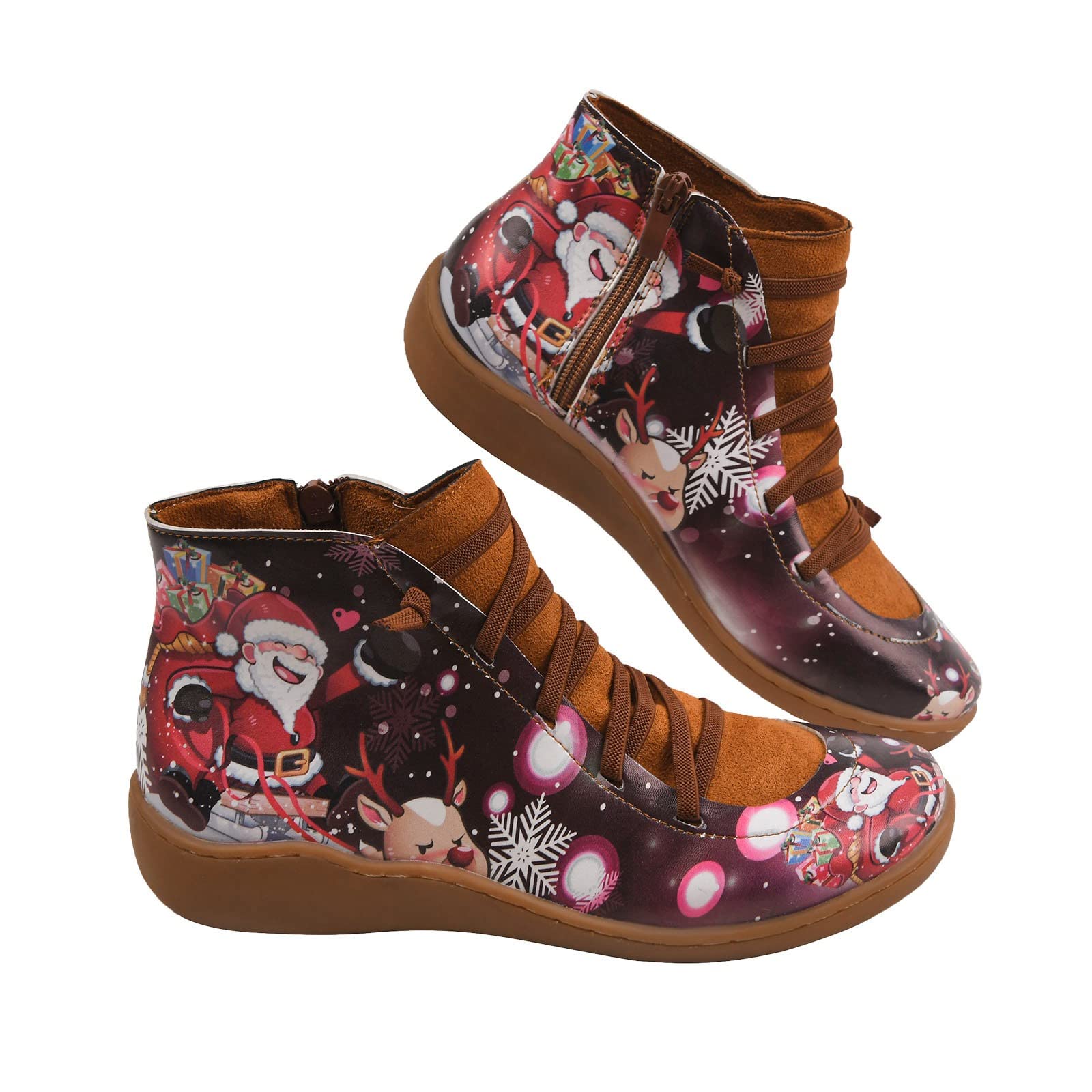 Womens Winter Ankle Boots Women Leather Slip On Boots Lace