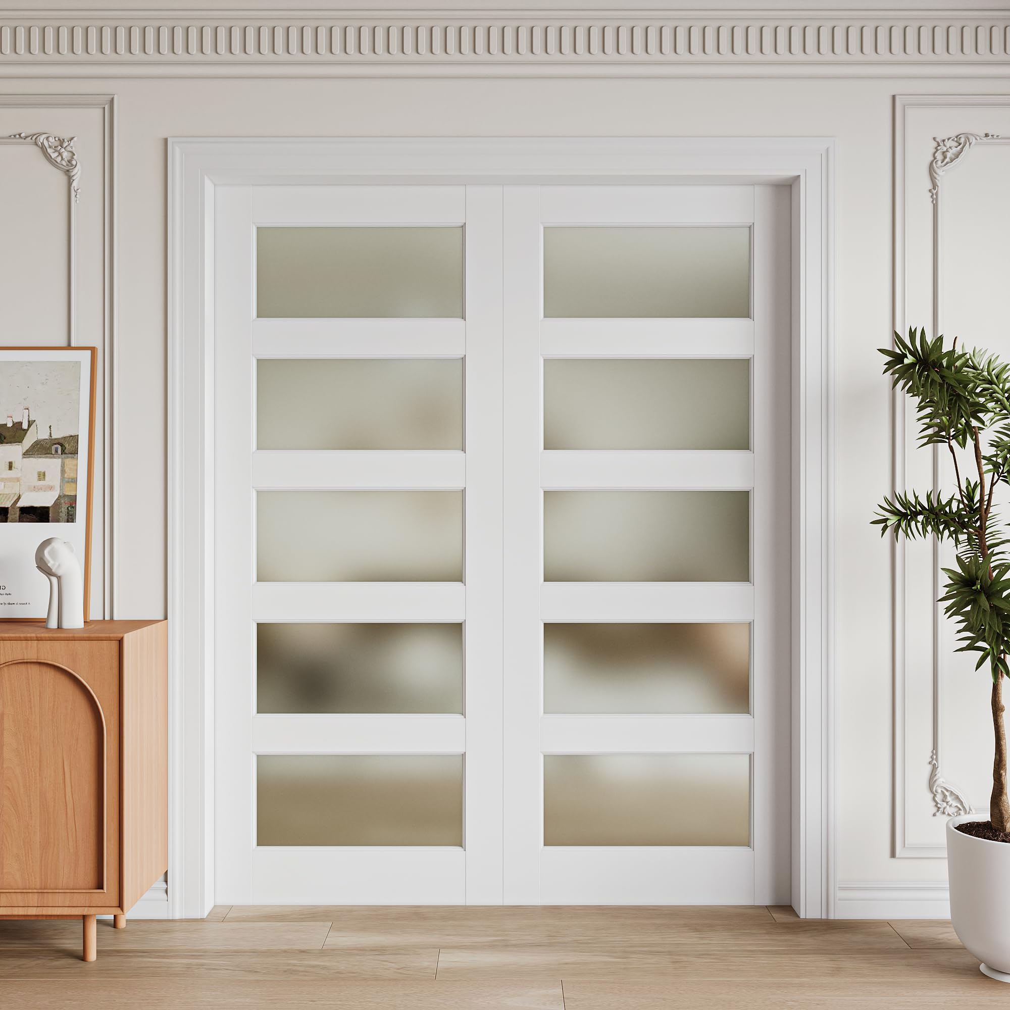OHTOMO 48' x 80' 5-Lite Frosted Glass French Doors