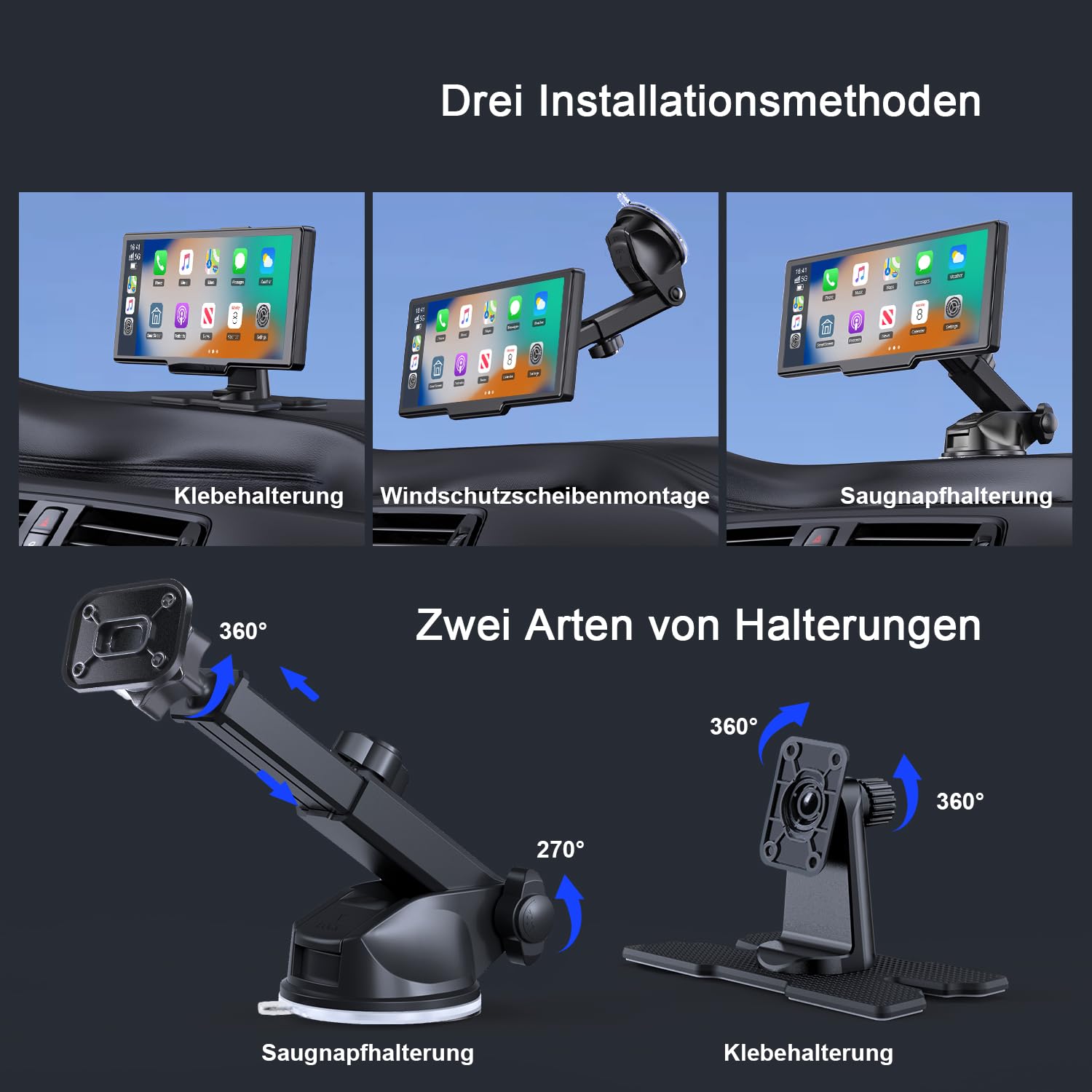 Avylet 9,26" Wireless CarPlay Display für Apple CarPlay & Android Auto | 4K Dashcam mit 1080P IP67 Rückfahrkamera CarPlay, 64GB Karte, OTA-Updates, GPS Navigation, Bluetooth 5.0, Mirror Link, FM/AUX