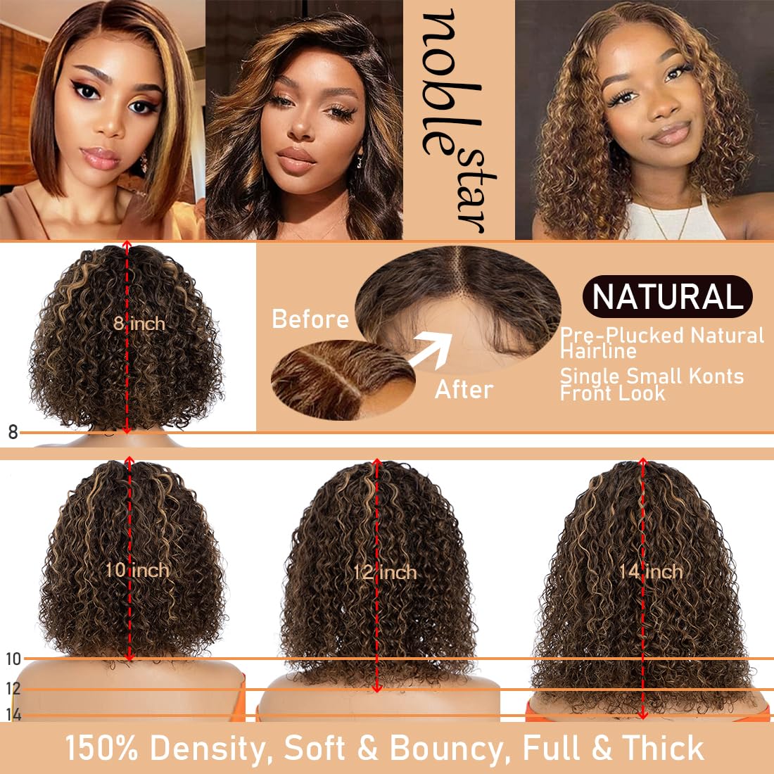 Short Kinky Curly Lace Front Wig 8 inch Bob Deep Curly 13X4X1 HD Lace Front Wig for Women Brazilian Virgin Human Hair Wigs with Bangs Natural Looking TTF4/27-1 - Image 4