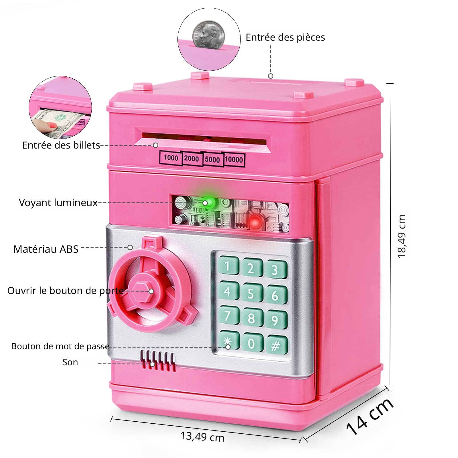 Tirelire Kawaii En Plastique - 16.5x14x15cm - Avec Ouverture Sécurisée - Décoration Enfant