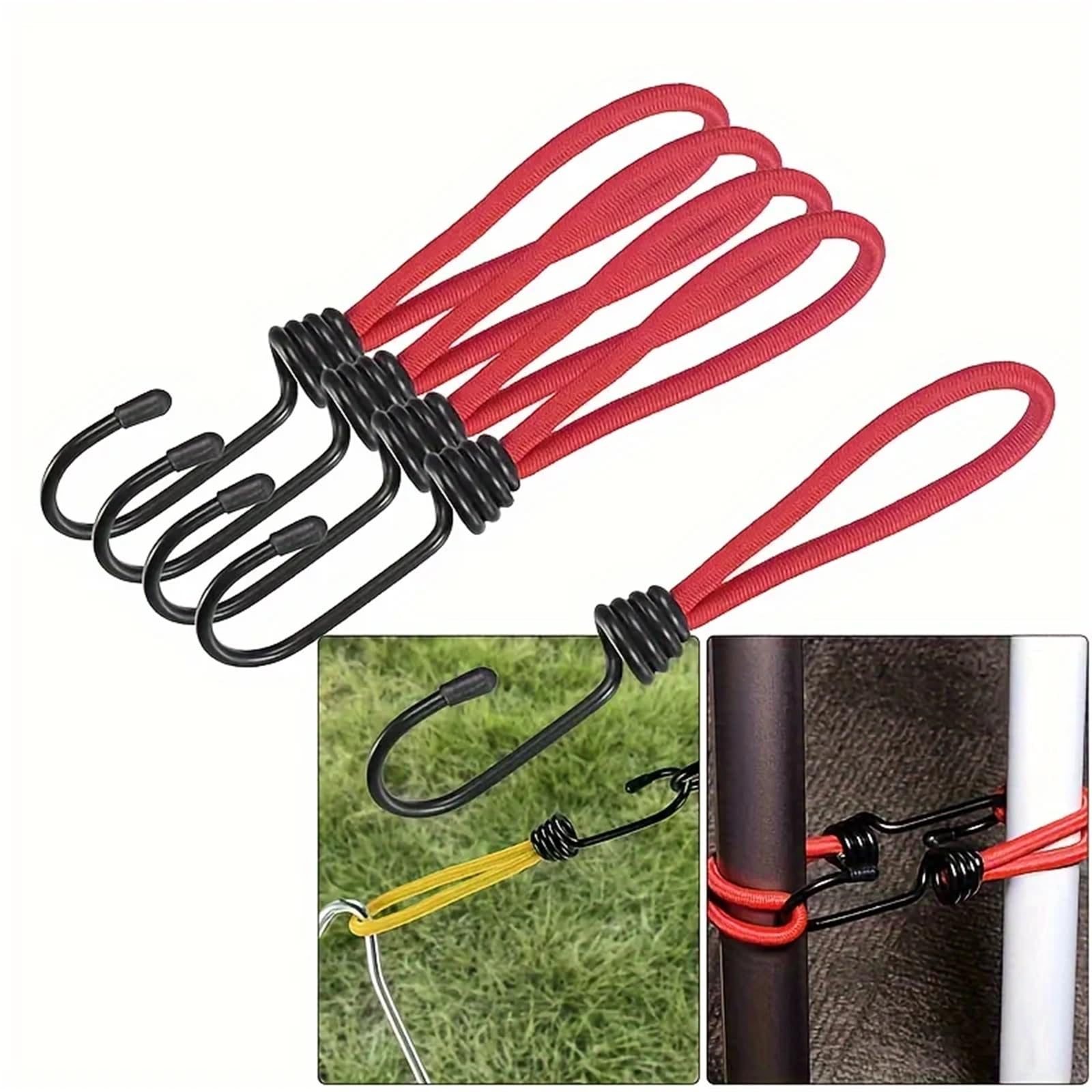 Cordons éLastiques avec Crochets Lot de 5 Cordes élastiques for Tente, avec Crochets, idéales for Fixer des tentes, des auvents et des Bateaux pour Camping, BâChes