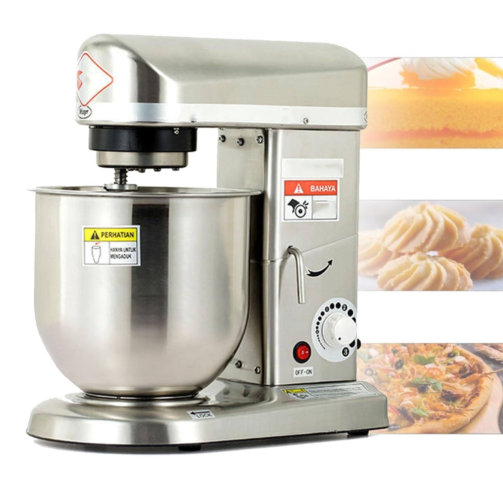 Commercial Stand Mixer,5L/7L/10L Heavy Duty Electric Food Mixer Commercial with 3 Speeds Adjustable,3-In-1 Electric Bakery Equipment for Bakery Pizzeria (10l)