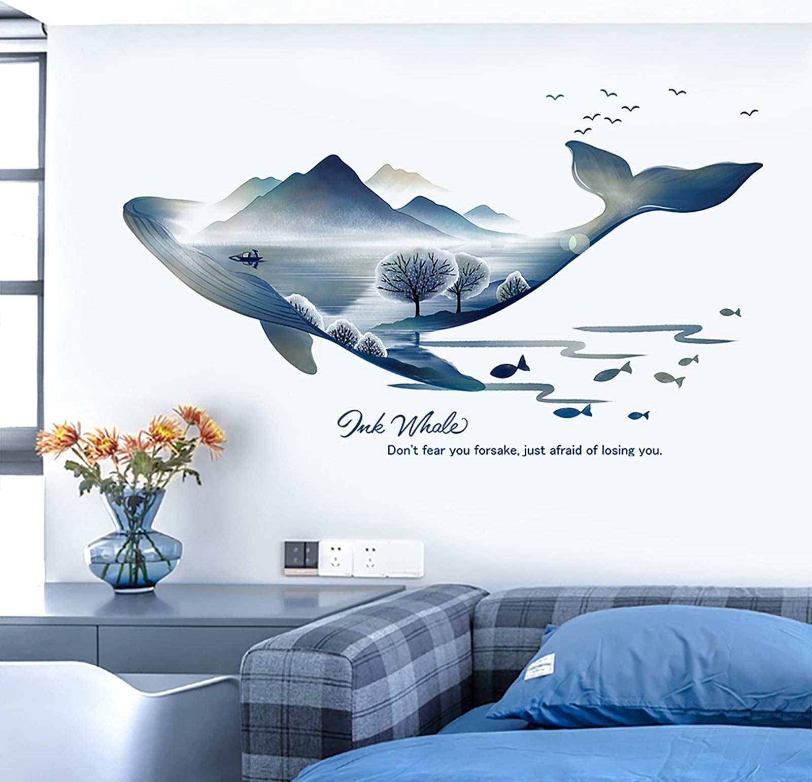 M ACHOOSEBlue Whale Wall Decals Wall Stickers Peel and Stick Removable Decal Stick DIY Wall Art Murals Home Wall Decor for Bedroom Living Room Classroom Office Wall Decaoration