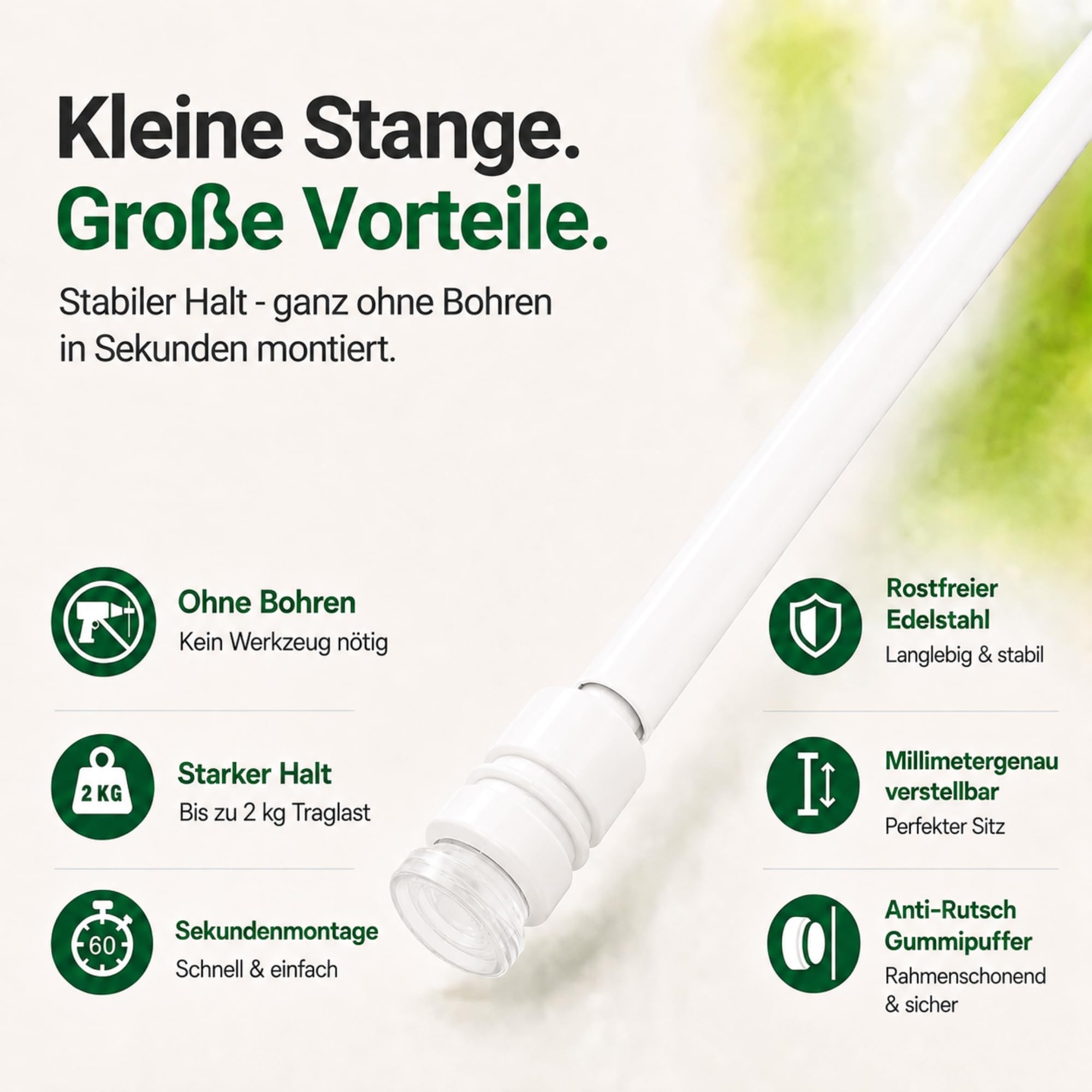 Klemmstange ohne Bohren 2er-Pack stufenlos ausziehbar 100–140cm Weiß Ø14mm | Gardinenstange zum Klemmen, kein Kleben, Gummipuffer, für Scheiben- & Bistrogardinen, perfekt für Mietwohnungen & Küche