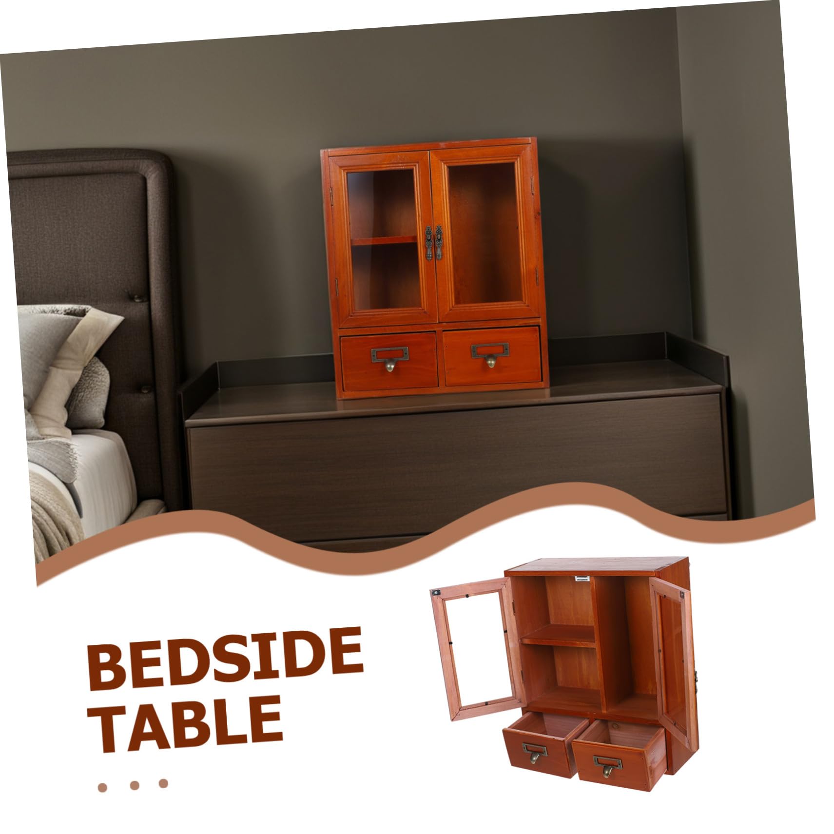 Vintage Kleines Schränkchen Holz mit Doppeltüren Großer Aufbewahrungsschrank für Wohnzimmer und Küche Niedriger Wandschrank im Klassischen Stil