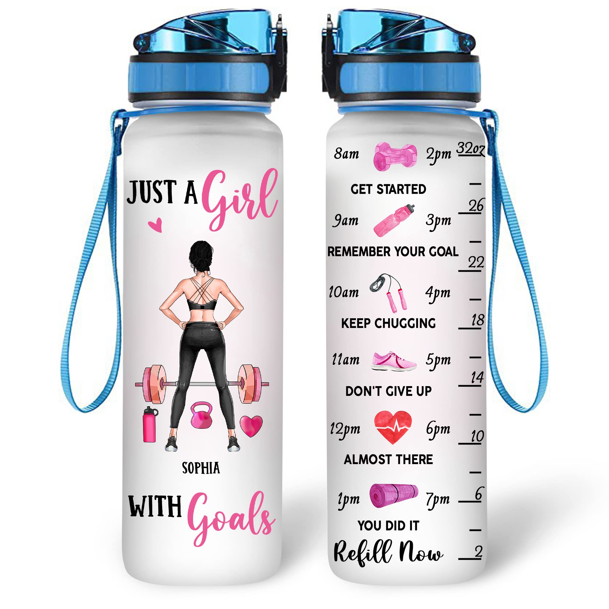 Hyturtle Personalized Just A Girl With Goals Fitness 32Oz 1Liter Motivational Water Bottle, Customized Name With Time Marker Gifts For Women, Girls,