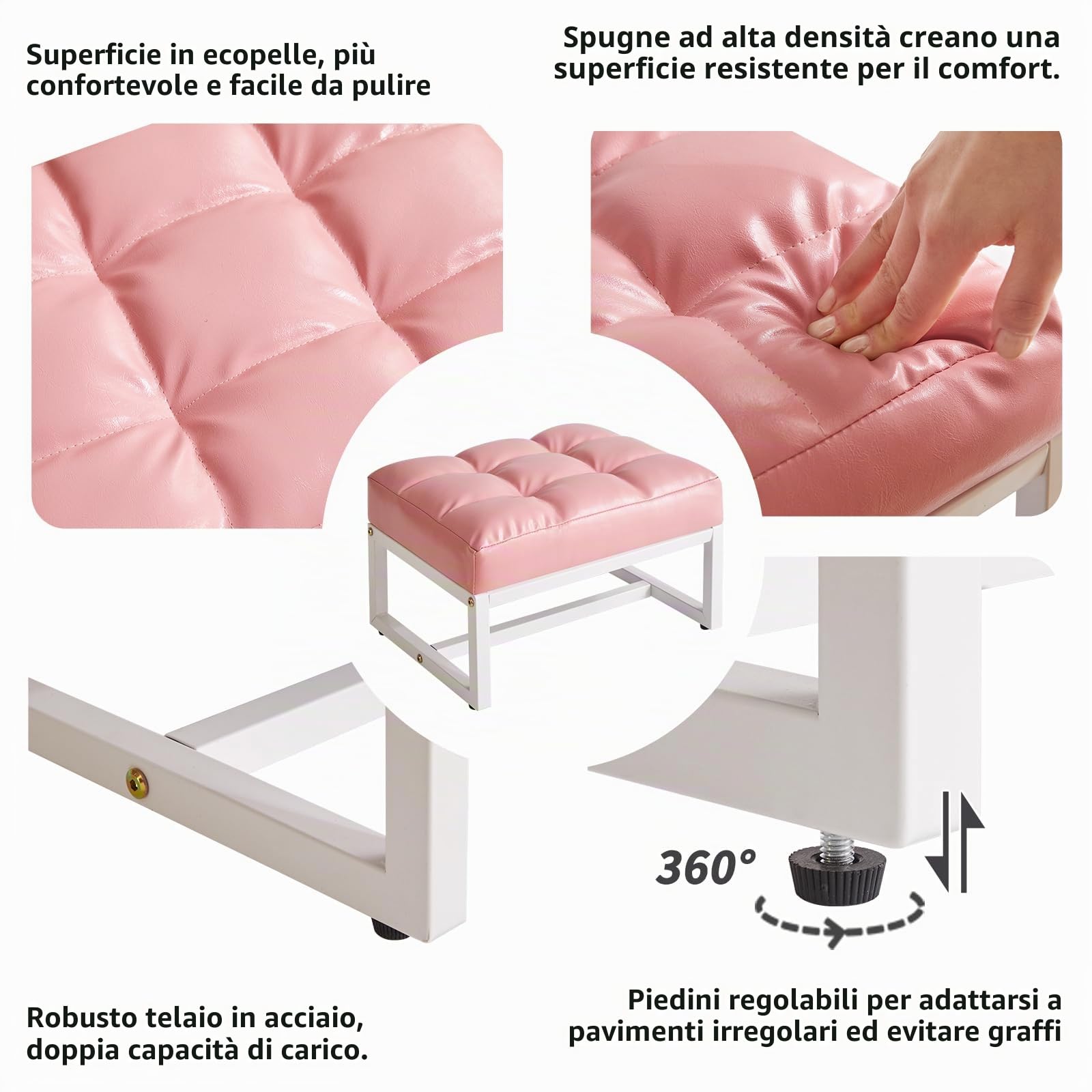 Aibiju Piccolo poggiapiedi, Ottomano Rettangolare con Seduta Imbottita in Ecopelle, Sgabello per Cambiare Scarpe, Poggiapiedi per Divano Posti A Sedere Extra per Soggiorno, Rosa YD-JD139P