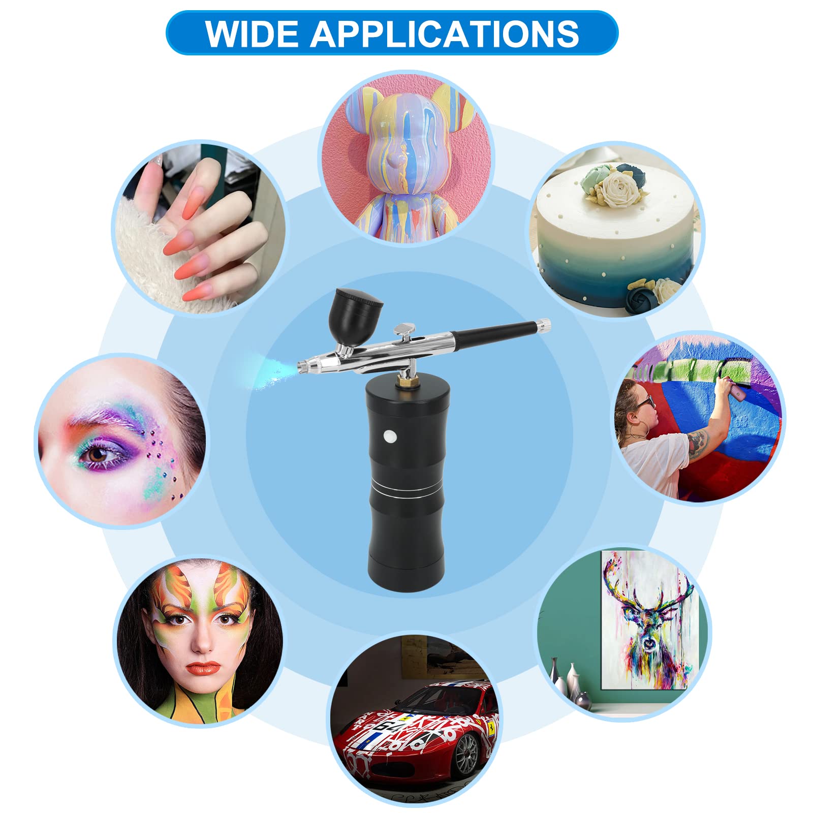 Airbrush Set 1/6 HP met Luchtcompressor, 1 Dual Action Airbrush Pistool met 3 Nozzles (0,2/0,3/0,5 mm) & Slang & Acrylverf & voor Taartdecoratie Model Schilderen Nail Art Laag Geluidsniveau | NL