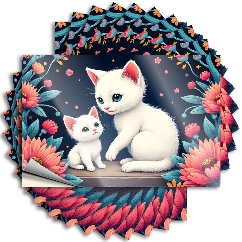 Fzfn Colour Sticker Tiki Bar Decorations Vinyl Sticker | Two White Kittens Surrounded By Colorful Flowers. Plastic For Adulting Use(6X9cm)