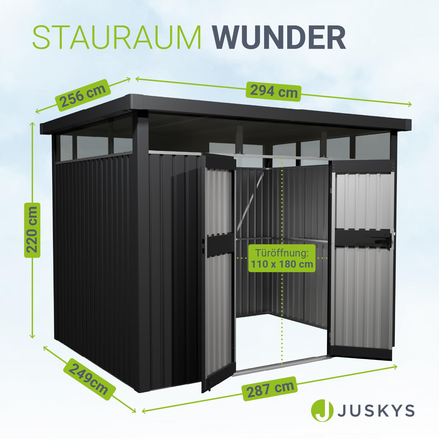 Juskys® Gerätehaus Luzern L - 7,8 m² - Metall Geräteschuppen mit Türen & Fenstern - wetterfest & abschließbar - Fahrradgarage, Gartenhaus - Anthrazit