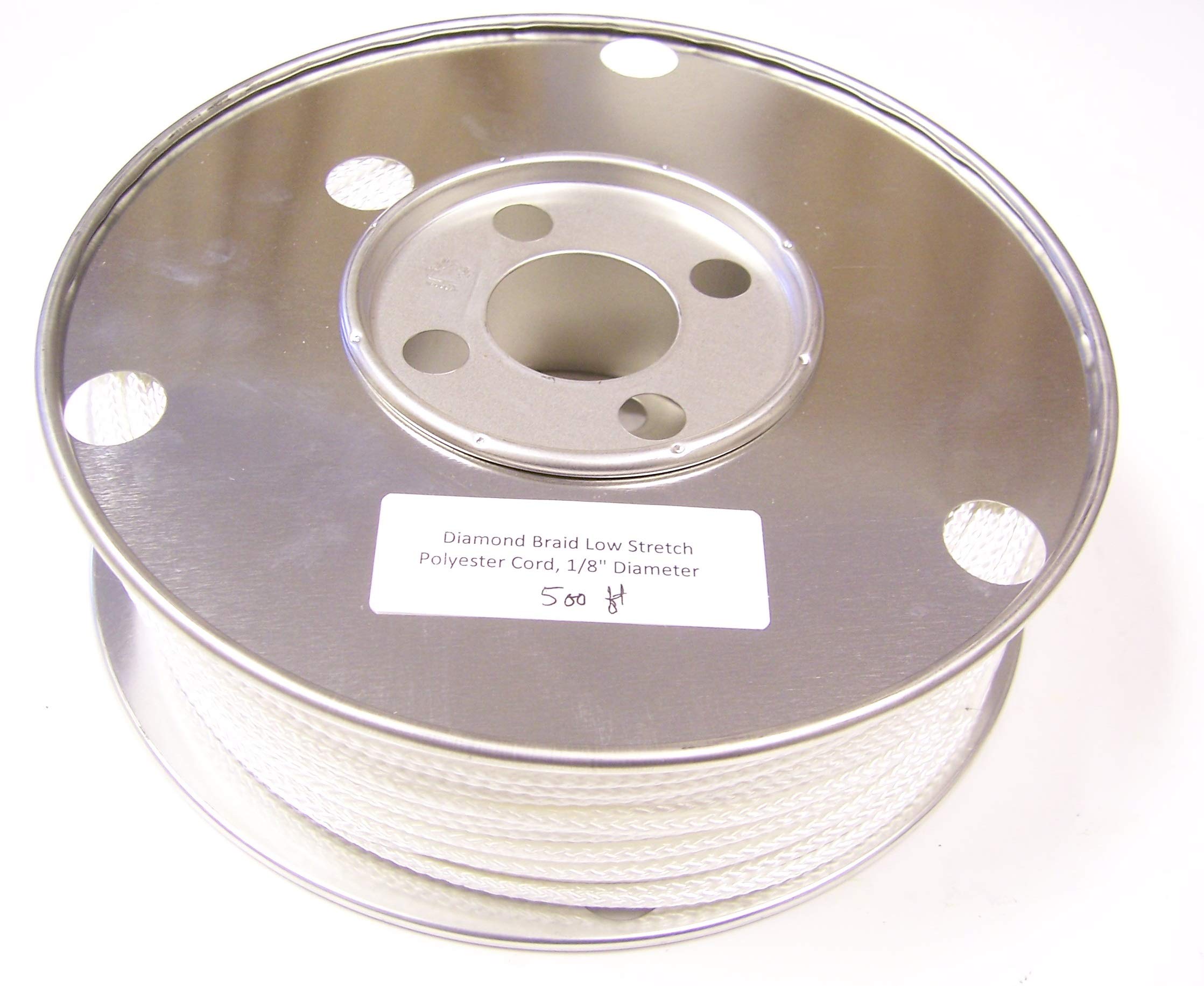 Diamond Braid Low Stretch Polyester Cord, 1/8" Diameter: 500 ft and 1000 ft Spools (500 ft Spool)