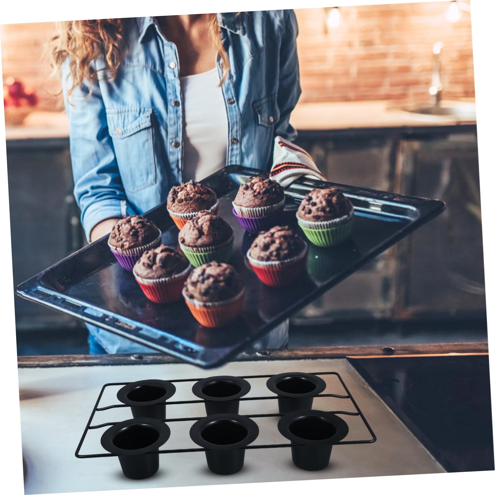 Ciieeo Muffinform für Ofen mit 6 Mulden aus Kohlenstoffstahl Schwarz