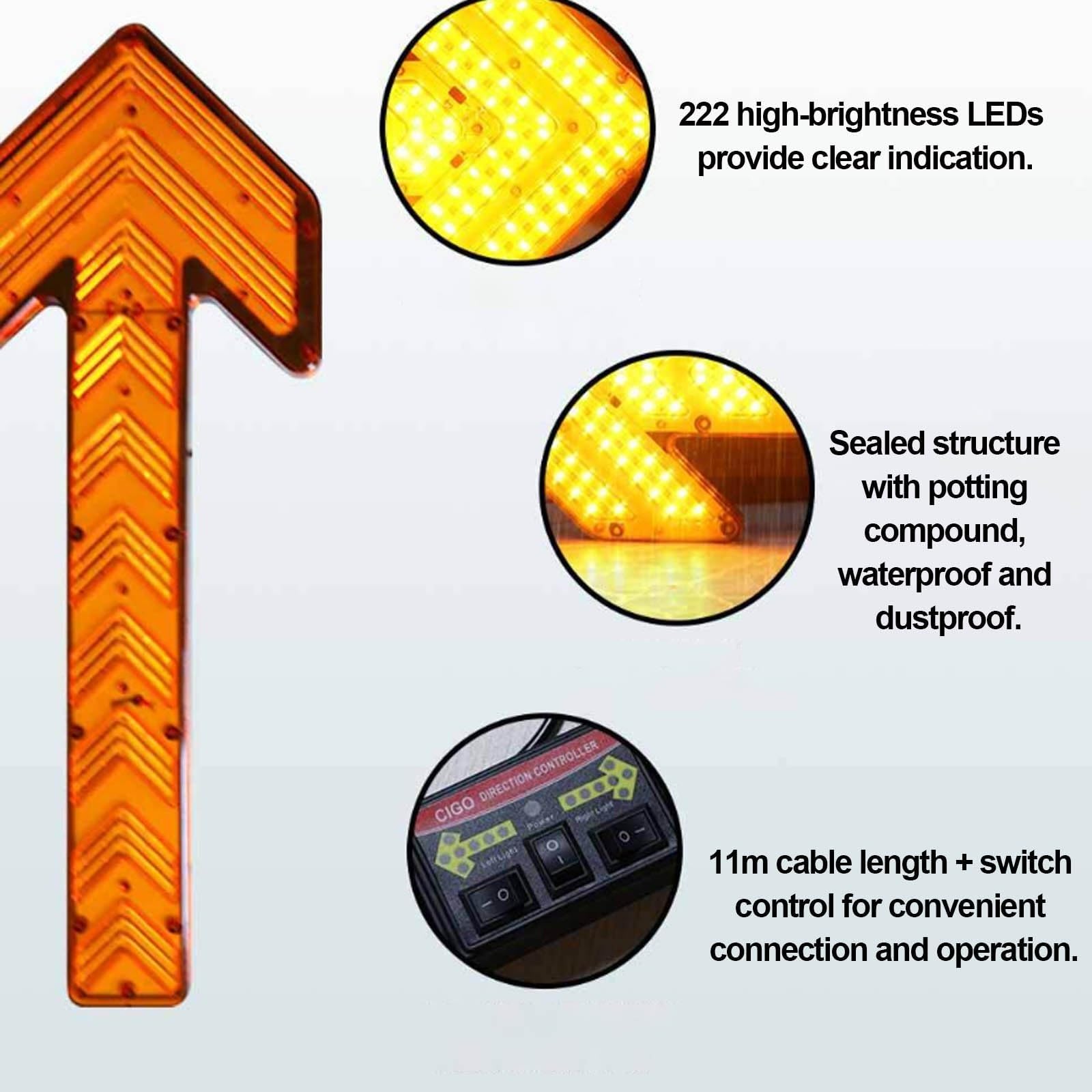 Led-Verkehrsleitsystem Arrow Stick, Extrem Helles, Blinkendes Warnlicht | Hochbelastbare Doppelschichtige Pc-Pfeilschilder Links/Rechts FüR Wasser & Feuerwehrfahrzeuge Inklusive Halterungen(Yellow)