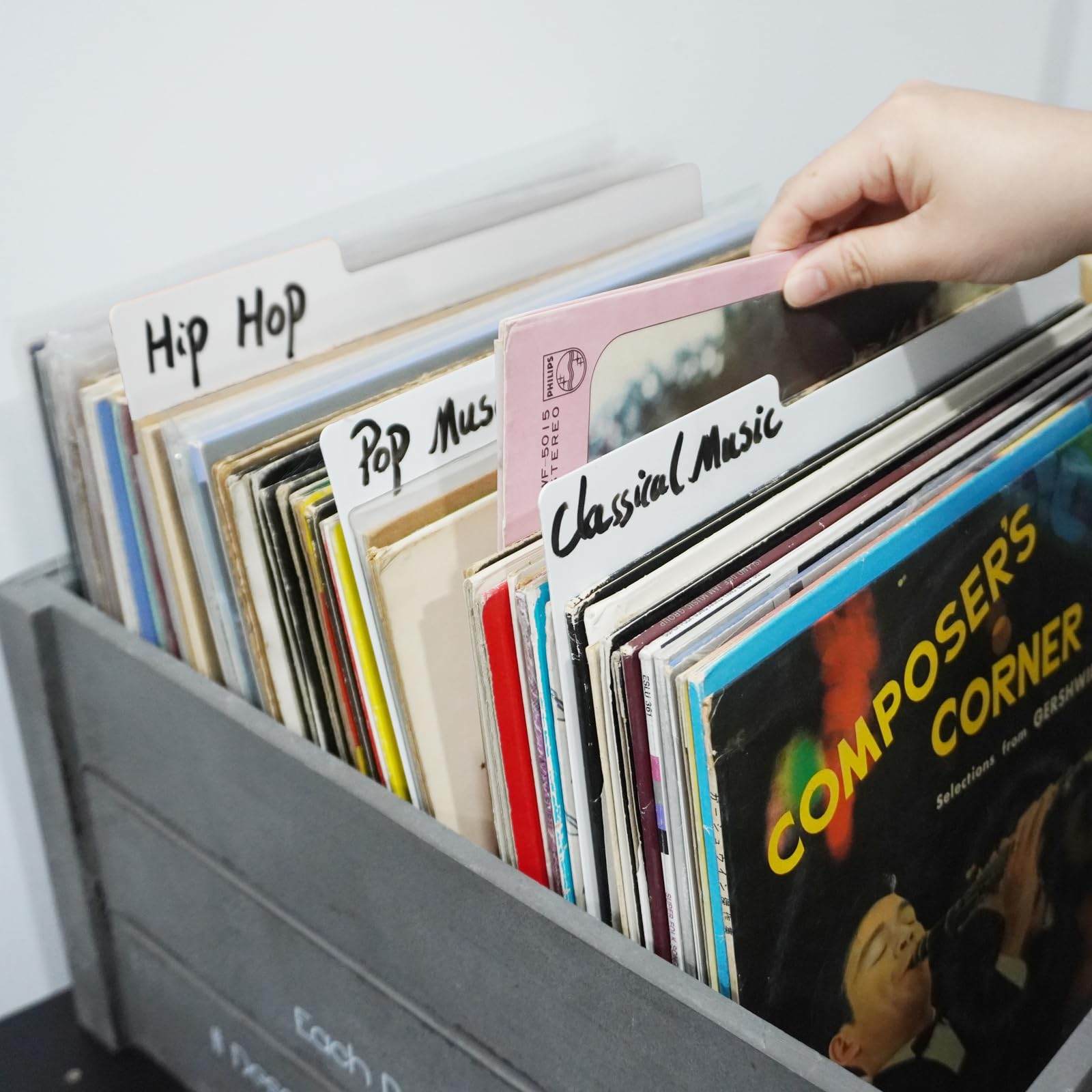 sdroceRyaM Divisores de discos de 12.9 pulgadas, 30 divisores de plástico de doble cara con pestaña de categoría, guías de discos de vinilo para LP, caja de álbum, organizador de estantería