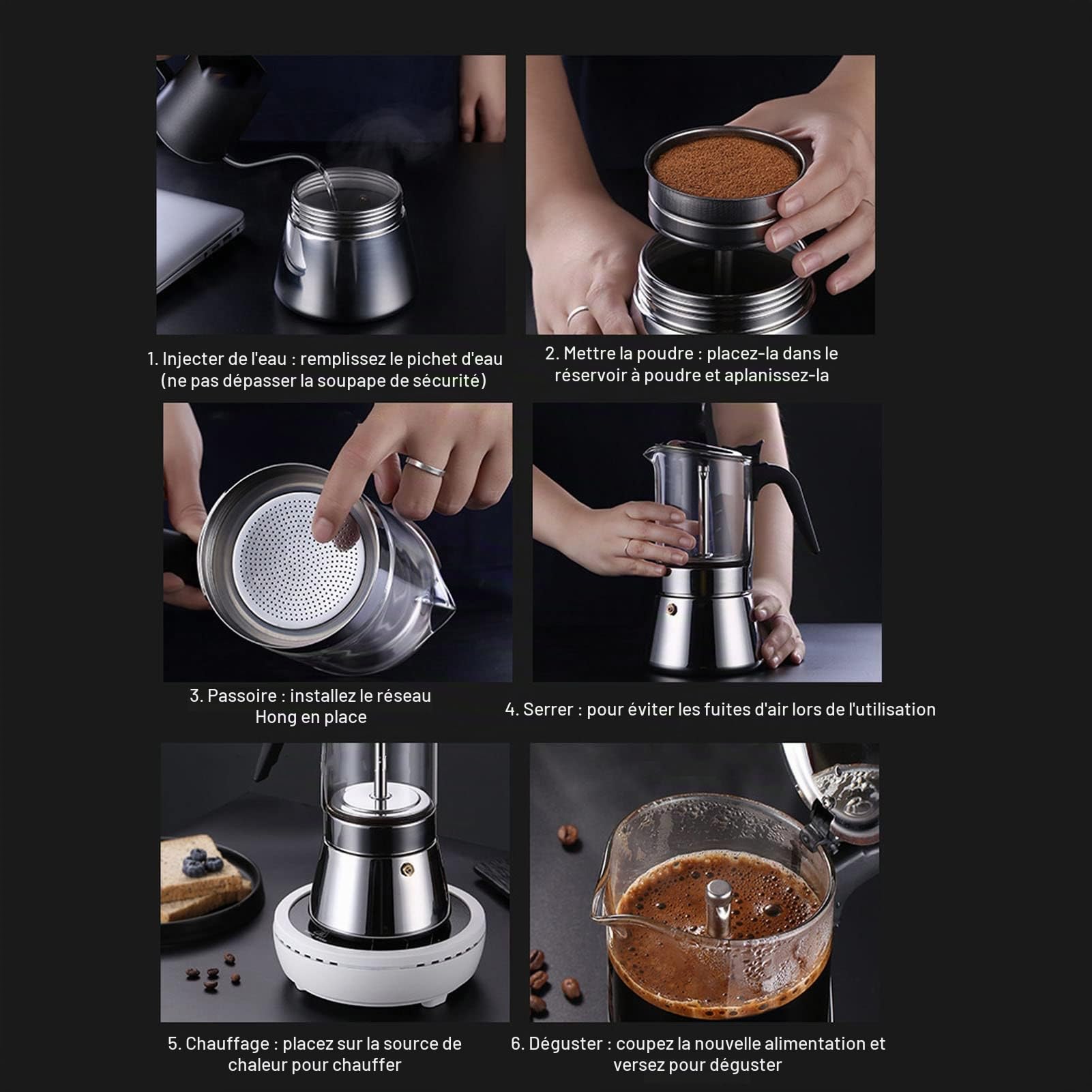 BuyWeek Cafetière Italienne, Cafetière Sur Cuisinière Cafetière à Expresso en Acier Inoxydable Dessus en Verre Cristal Cafetière Moka Classique pour 4 Tasses