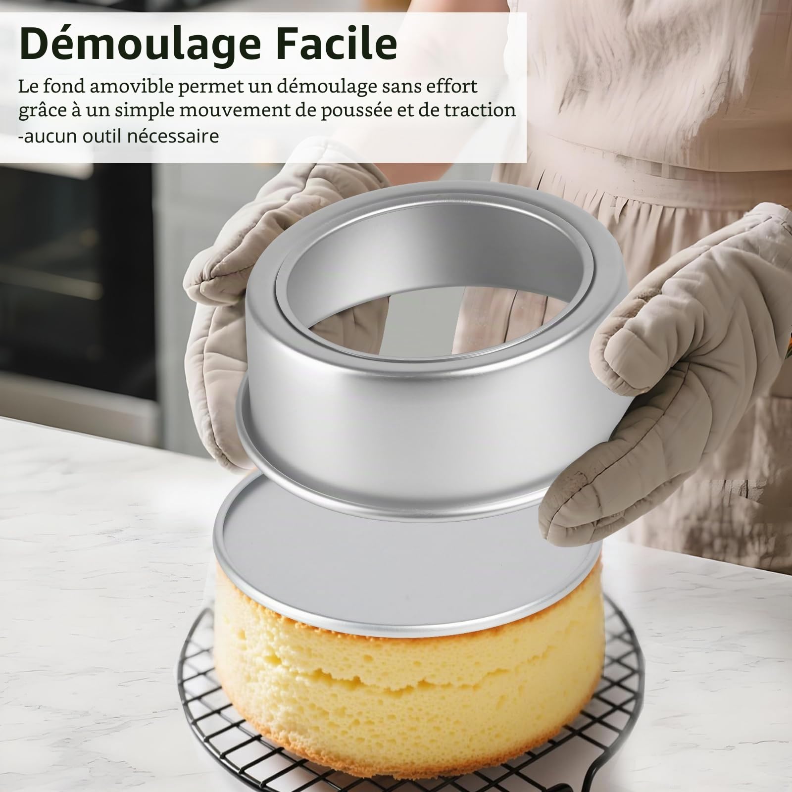 Moule à Gâteau Rond en Aluminium Anodisé, double base amovible, Ø 23 cm x H 8,3 cm, Argenté