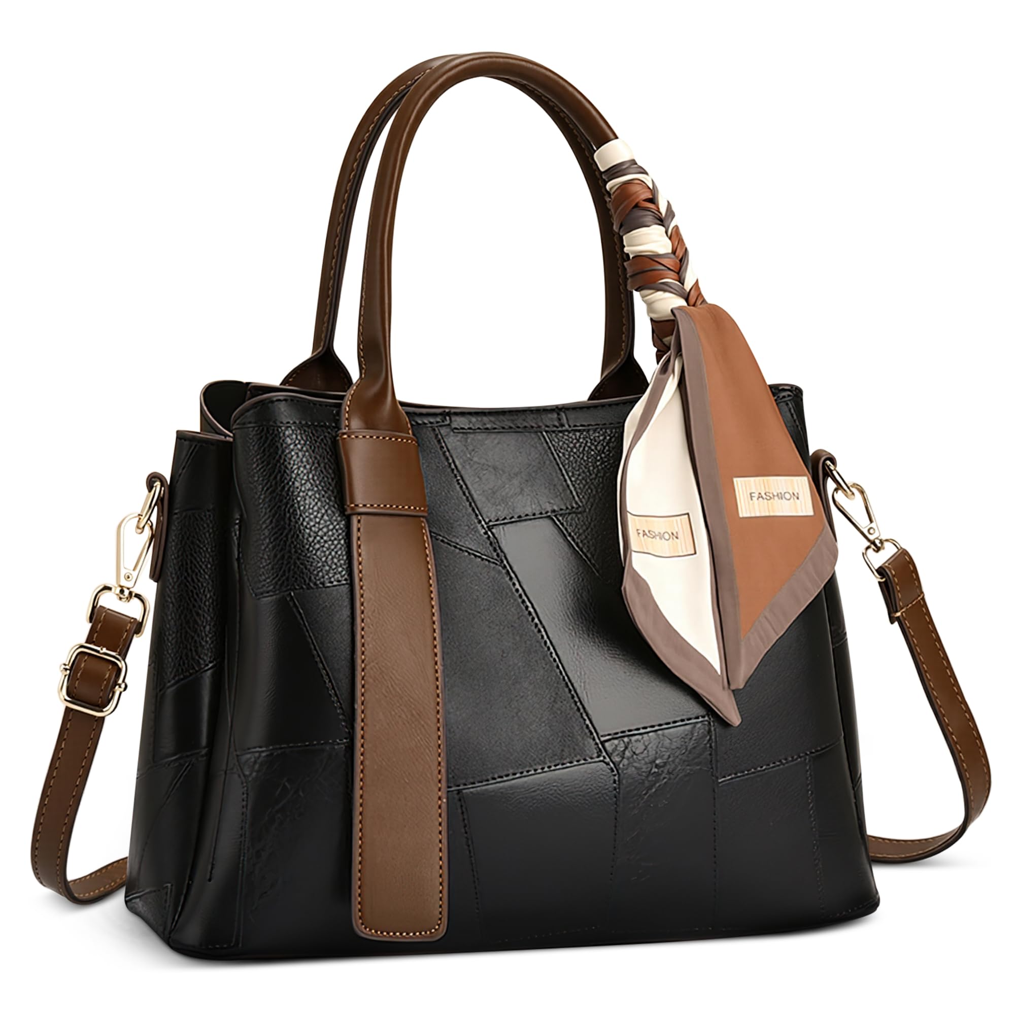 Bolso Mujer Bolsa de Mano Textura de Costura de Moda Bolso de Hombro con Asa Superior Cuero PU Señora Bolso Bandolera para Compras Viajar Trabajar Negro