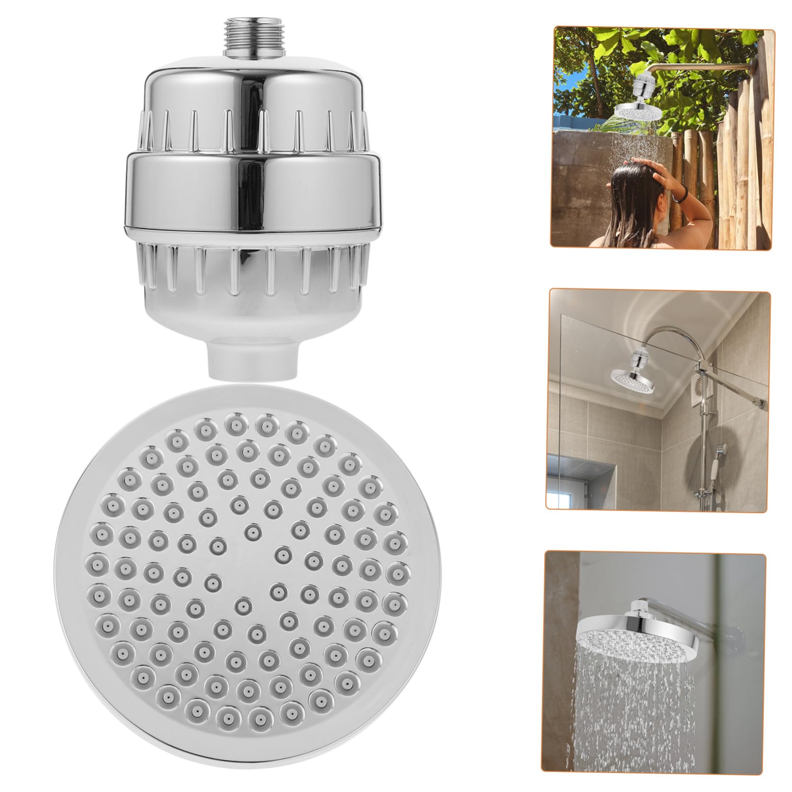 POPETPOP Filtro de Ducha Superior de 6 Pulgadas Rótula 360° y 15 Niveles | Agua Dura, Antical, Material ABS y Algodón, Filtración Multicapa, Suavizante, Cabezal Presurizado