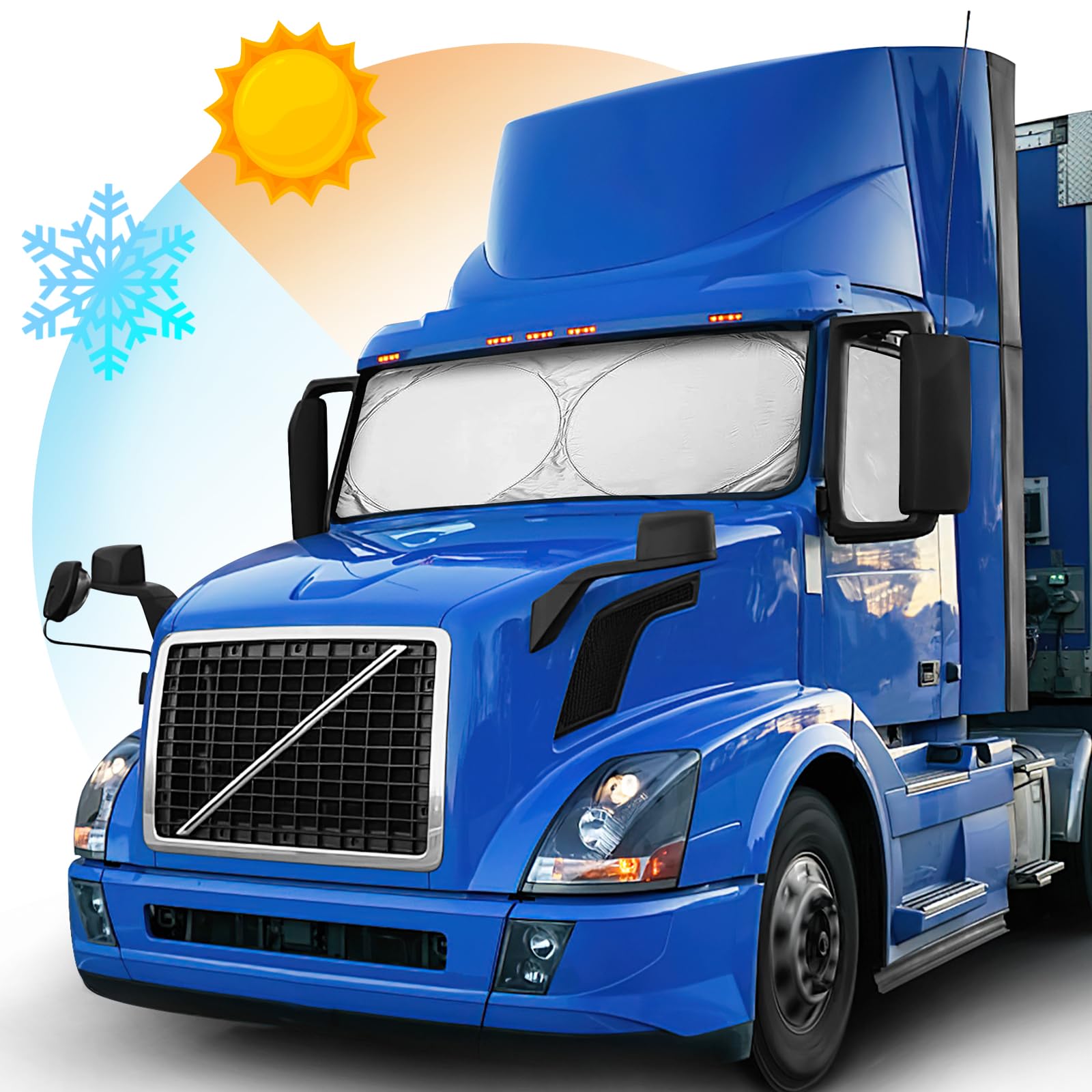 Semi-Truck Sun Shade for Windshield &amp; Side Window, Fits Freightliner Volvo