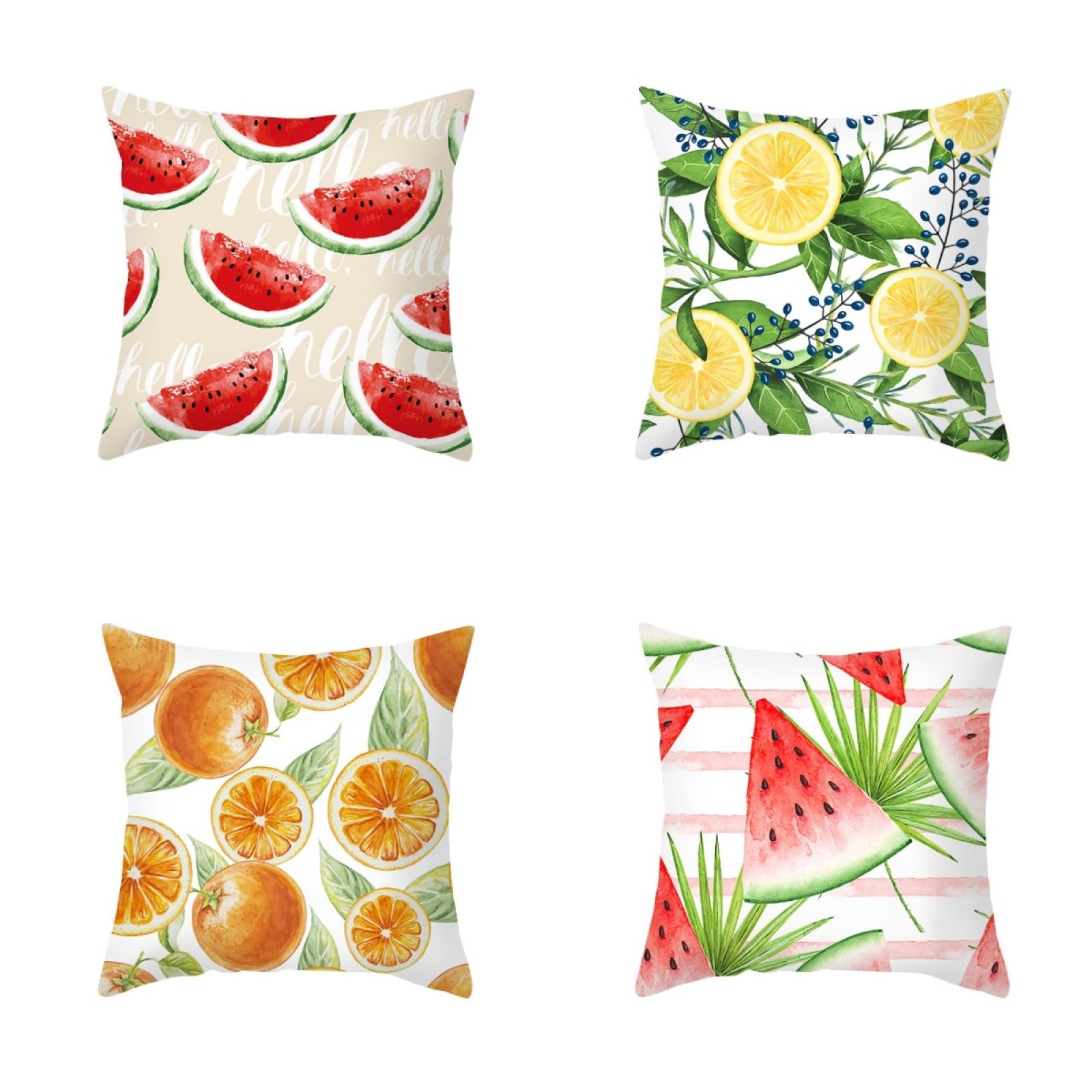 Pillow Cases 4 Pack Red Orange Fruit Cushion Covers Soft Linen Cushions with Covers Included Washable Sofa Cushions with Invisible Zip Pillowcase Pillow Cover Breathable Cushion Cover 40x40cm