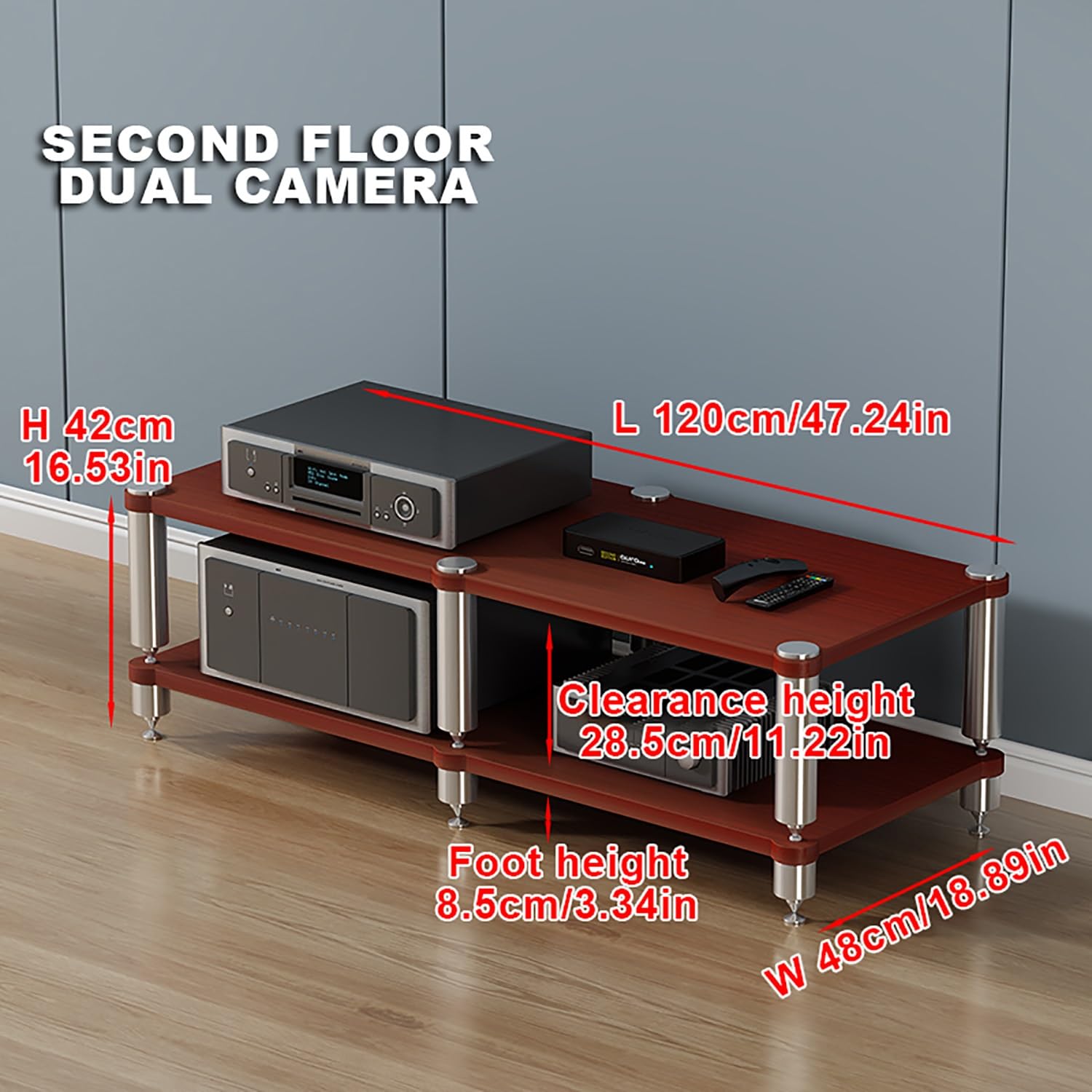 Estante portátil para videojuegos, torre de nogal, soporte AV para proyector, reproductor de DVD, consola de juegos, caja de cables, diseño elegante, 120 x 48 x 4 cm, perfecto para entretenimiento en