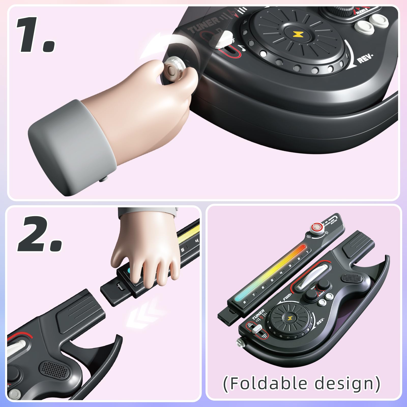 RedCrab Guitarras Musicales para Niños, Guitarras Eléctricas Inteligentes sin Cuerdas con Tocadiscos DJ, Bluetooth y Luces, Set de Guitarras de Juguete para Principiantes en la Educación Music (negro)