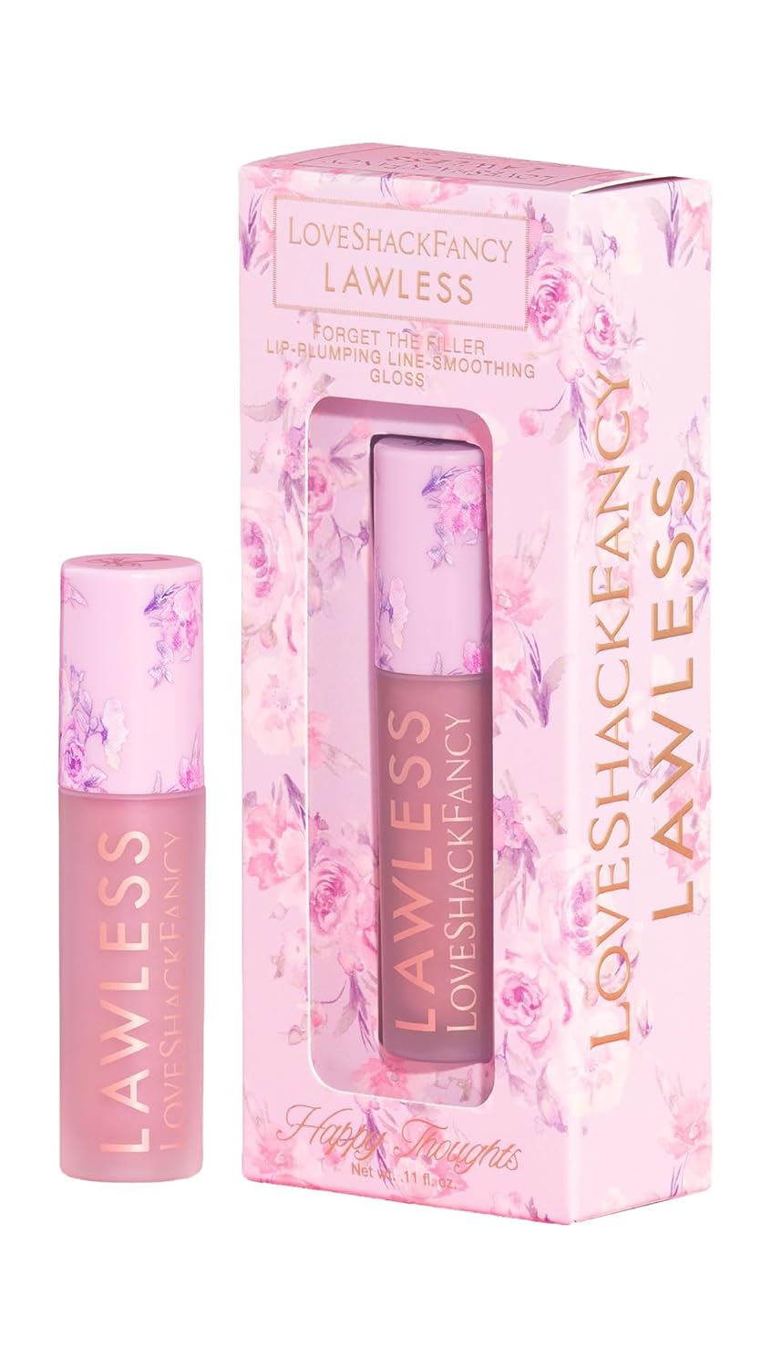Lawless Women's x LoveShackFancy Forget The Filler Lip Plumping Gloss, Happy Thoughts, 0.11 Ounce