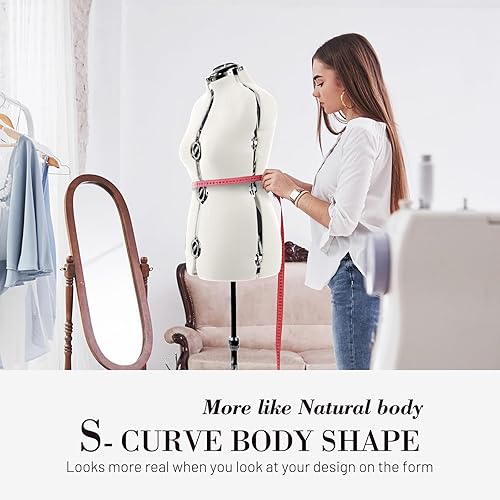 Miniatura 5 de MNOXBCCO Formas de Vestido para Costura, Maniquí Femenino Beige Talla Ajustable 6-14, Cuerpo de Modelo Pinchable con 13 Diales y Guía de Dobladillo