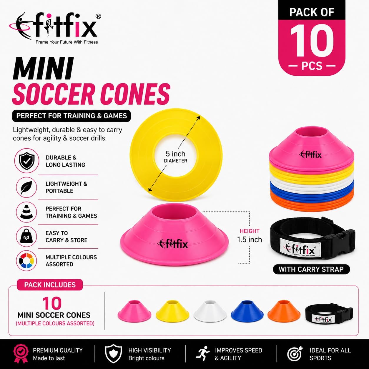 Fitfix Disc Cones Set |Space Marker| - Soccer Cones for Training, Football, Kids, Sports, Field Cone MarkersPro Disc Cones Set |Space Marker| - footbal field cone marker