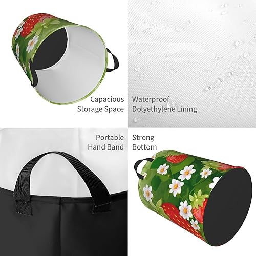 Miniatura 4 de Strawberry and flower print Circular Hamper Waterproof Storage Bin Organizer Basket Laundry Hamper With Handles For Clothes Toys Medium