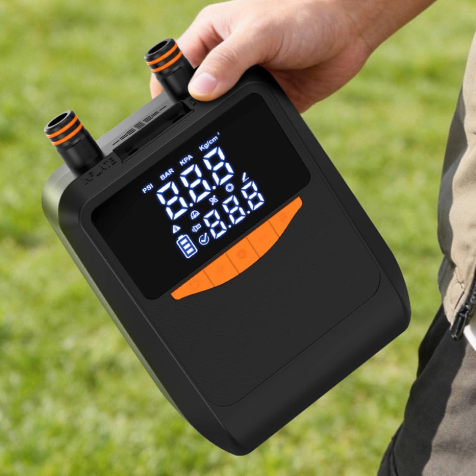 Pompe à Air Portable Compresseur Gonflable Pompe Électrique Gonfleur Double Fonction Affichage Numérique en Psi Arrêt Automatique Batterie Haute