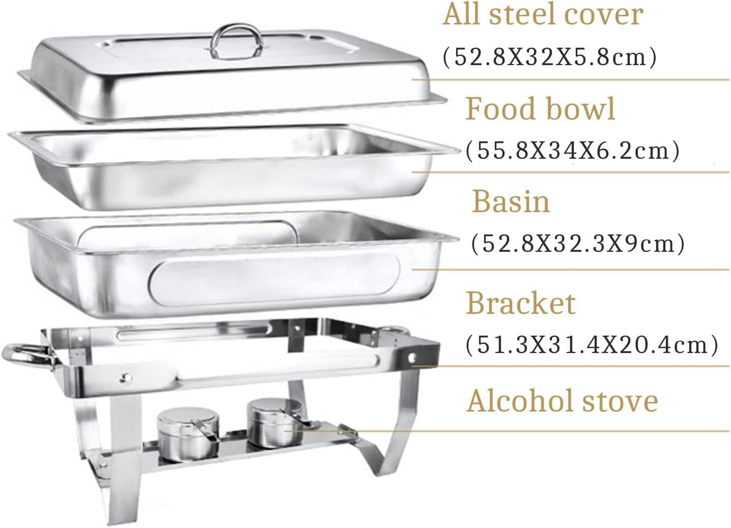 Chafing Dish commerciale da 9 litri, scaldavivande in acciaio inox per buffet con teglia per alimenti, teglia per l'acqua, coperchio, telaio e contenitore per combustibile, per cucina, feste, cene, bu