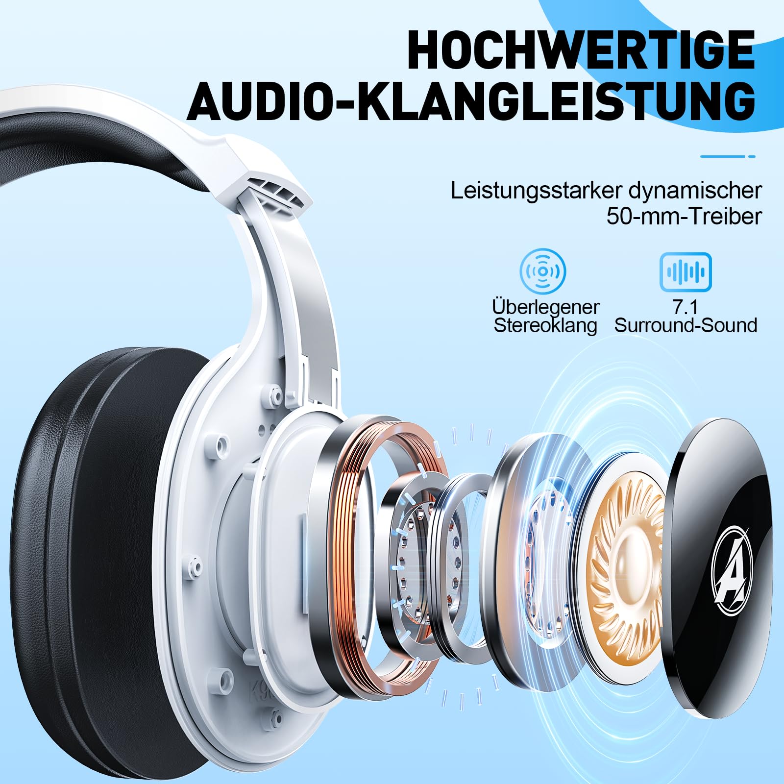 PH1 Wireless Gaming Headset 50H Akku & Spielen beim Laden, 2.4GHz+BT(≤20ms), Surround Sound Headphone Mit Mikrofon für Streaming/FIFA/CS:GO, Kompatibel für PS5/PS4/Switch, Cream White