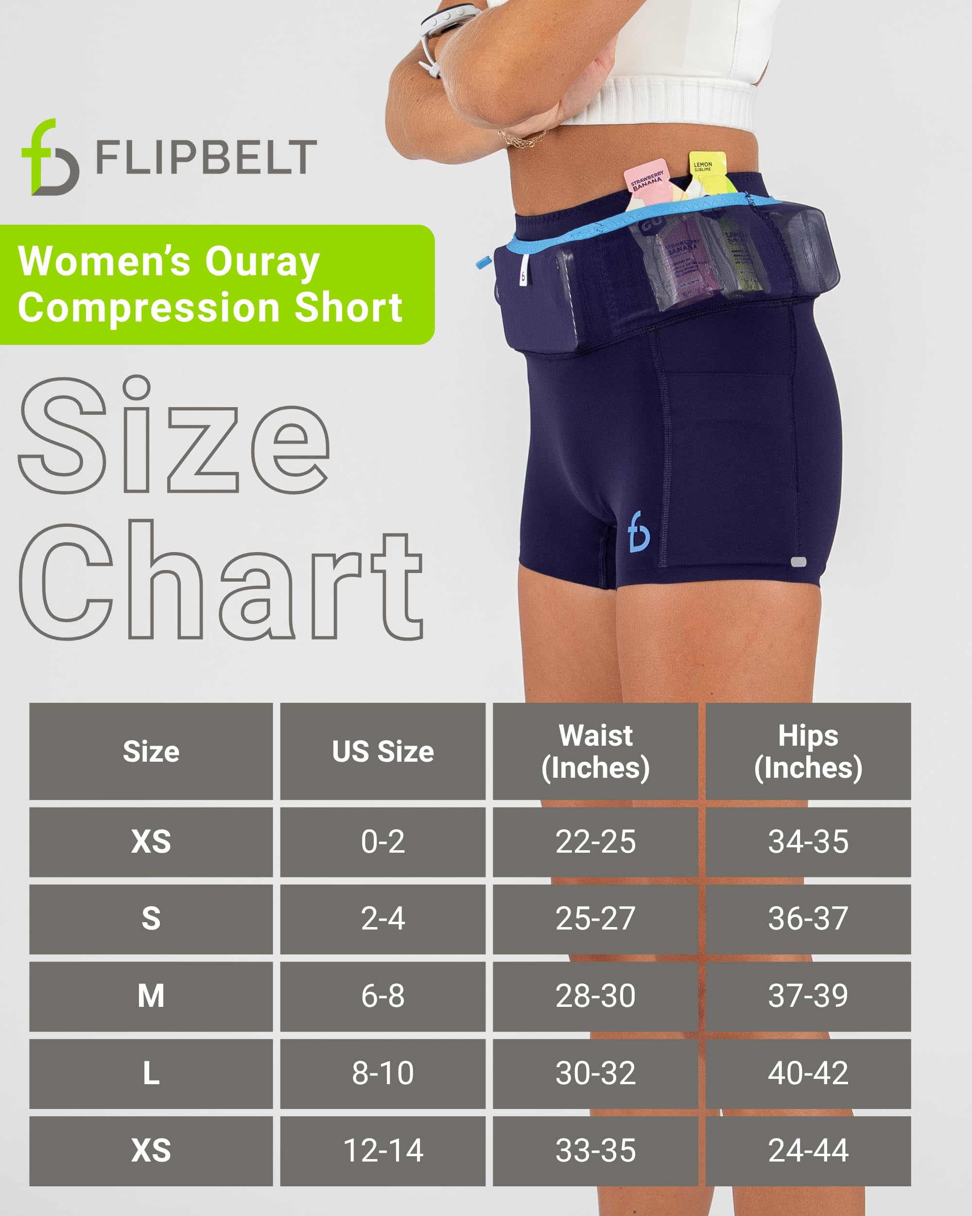 FlipBelt Women’s Air Compression Shorts – Lightweight, Moisture-Wicking with Built-in Phone Pocket – USA Small Business